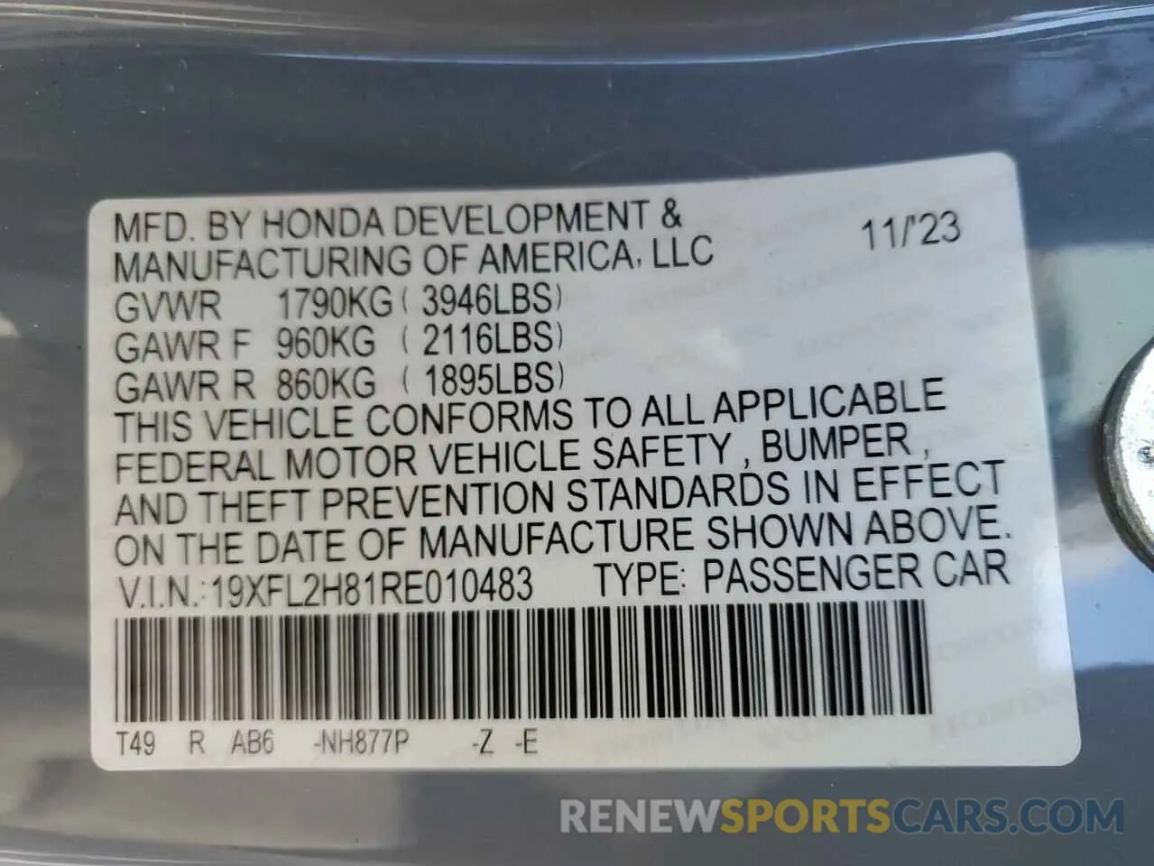 12 fotografías del automóvil dañado 19XFL2H81RE010483 HONDA CIVIC 2024