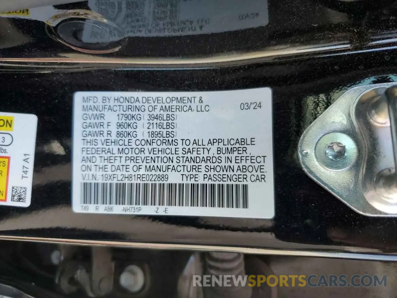 13 fotografías del automóvil dañado 19XFL2H81RE022889 HONDA CIVIC 2024