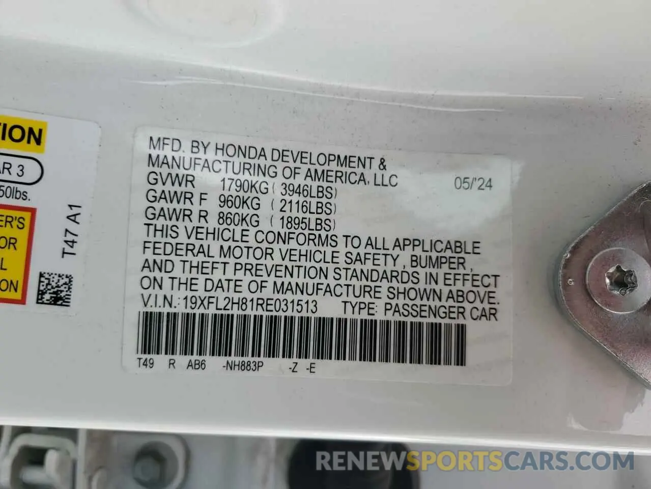 12 fotografías del automóvil dañado 19XFL2H81RE031513 HONDA CIVIC 2024