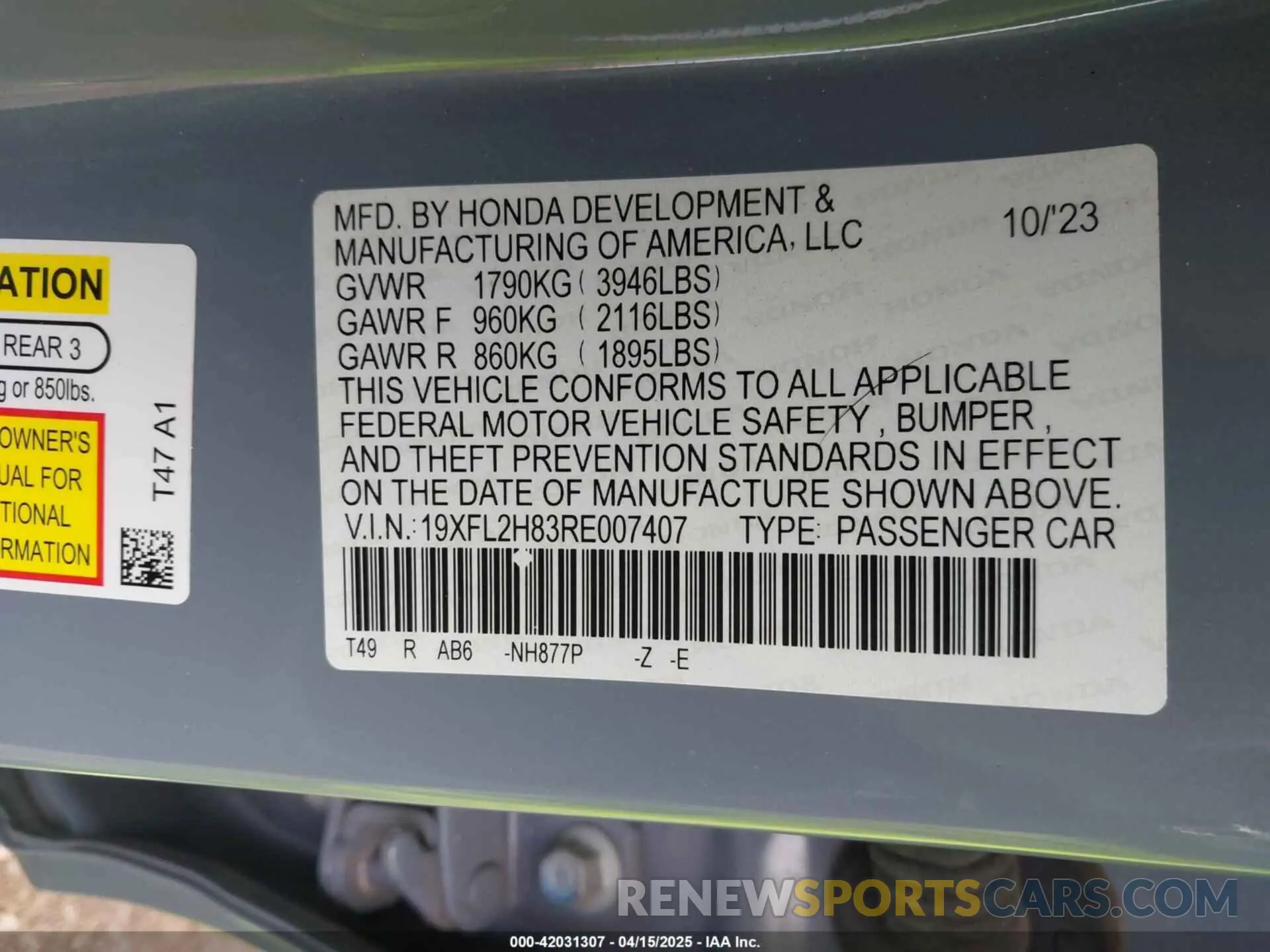 9 fotografías del automóvil dañado 19XFL2H83RE007407 HONDA CIVIC 2024