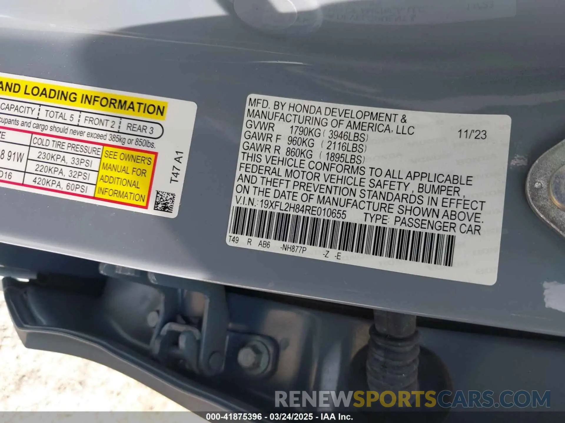 9 fotografías del automóvil dañado 19XFL2H84RE010655 HONDA CIVIC 2024