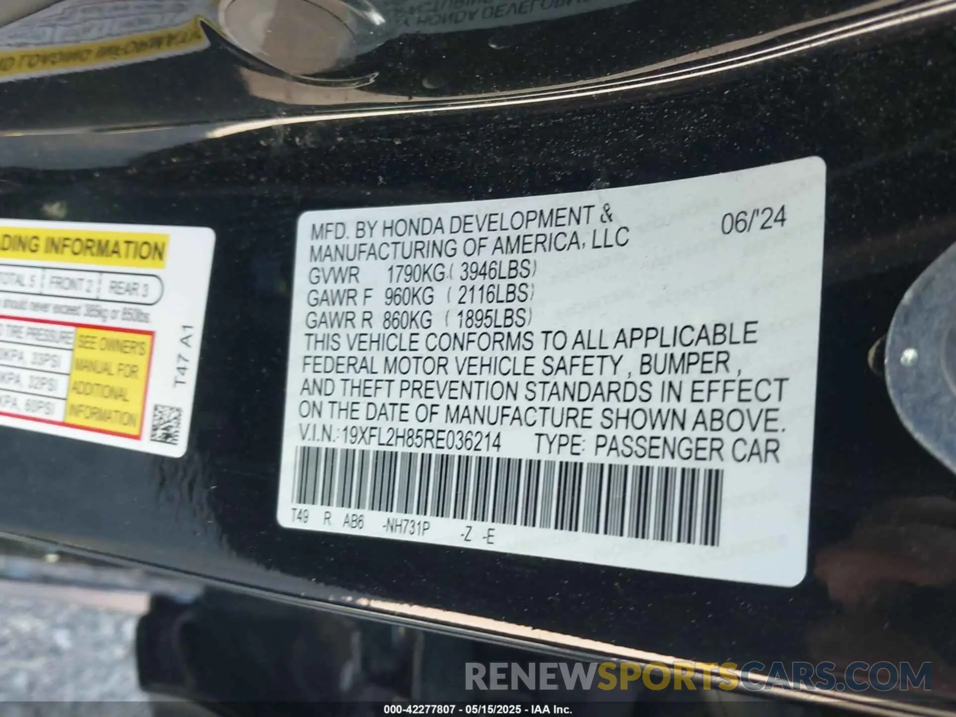 9 fotografías del automóvil dañado 19XFL2H85RE036214 HONDA CIVIC 2024