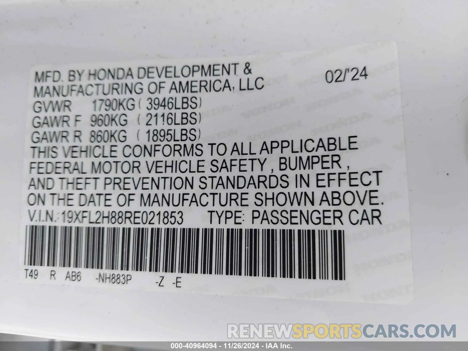 9 fotografías del automóvil dañado 19XFL2H88RE021853 HONDA CIVIC 2024