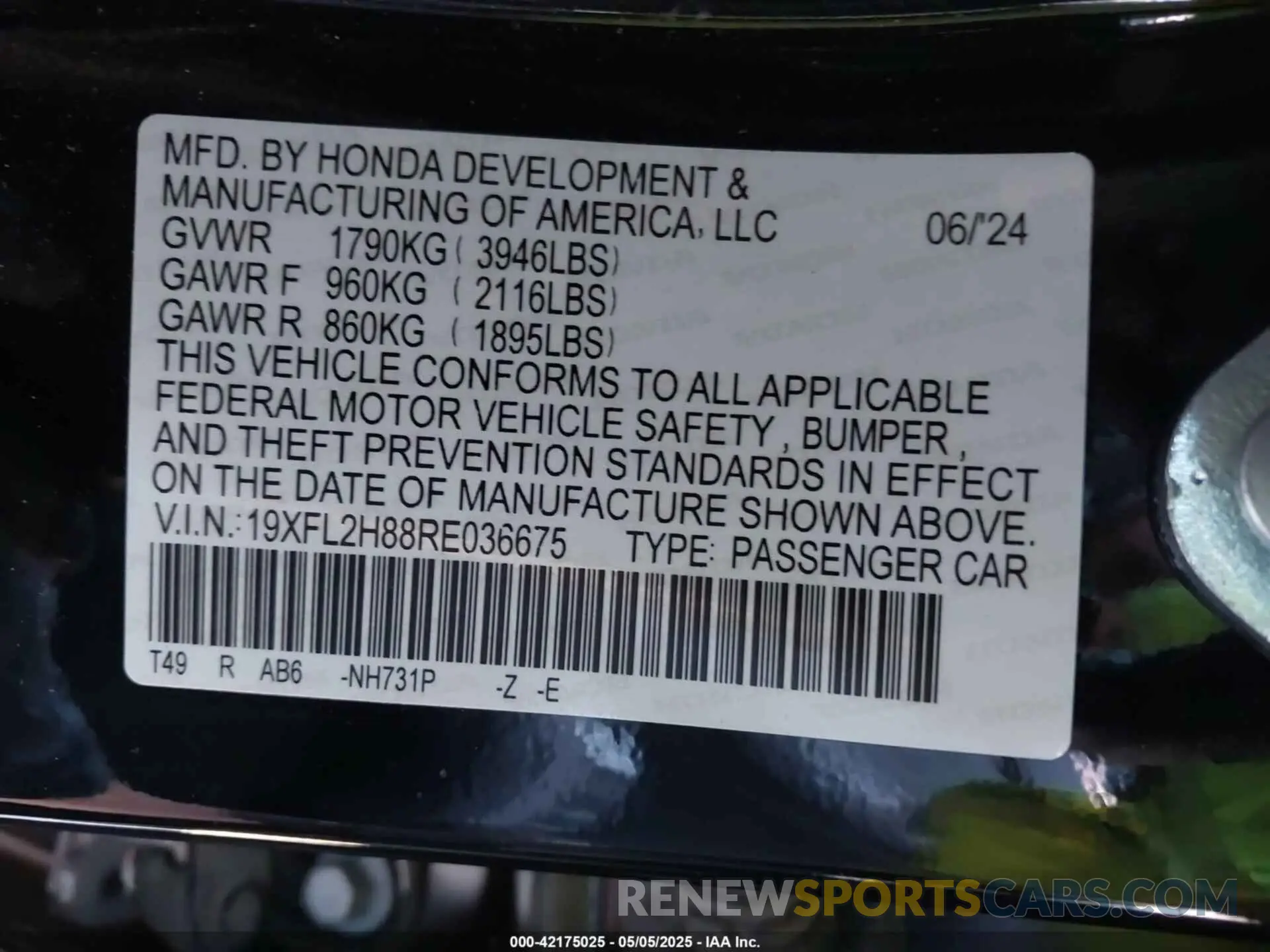 9 fotografías del automóvil dañado 19XFL2H88RE036675 HONDA CIVIC 2024