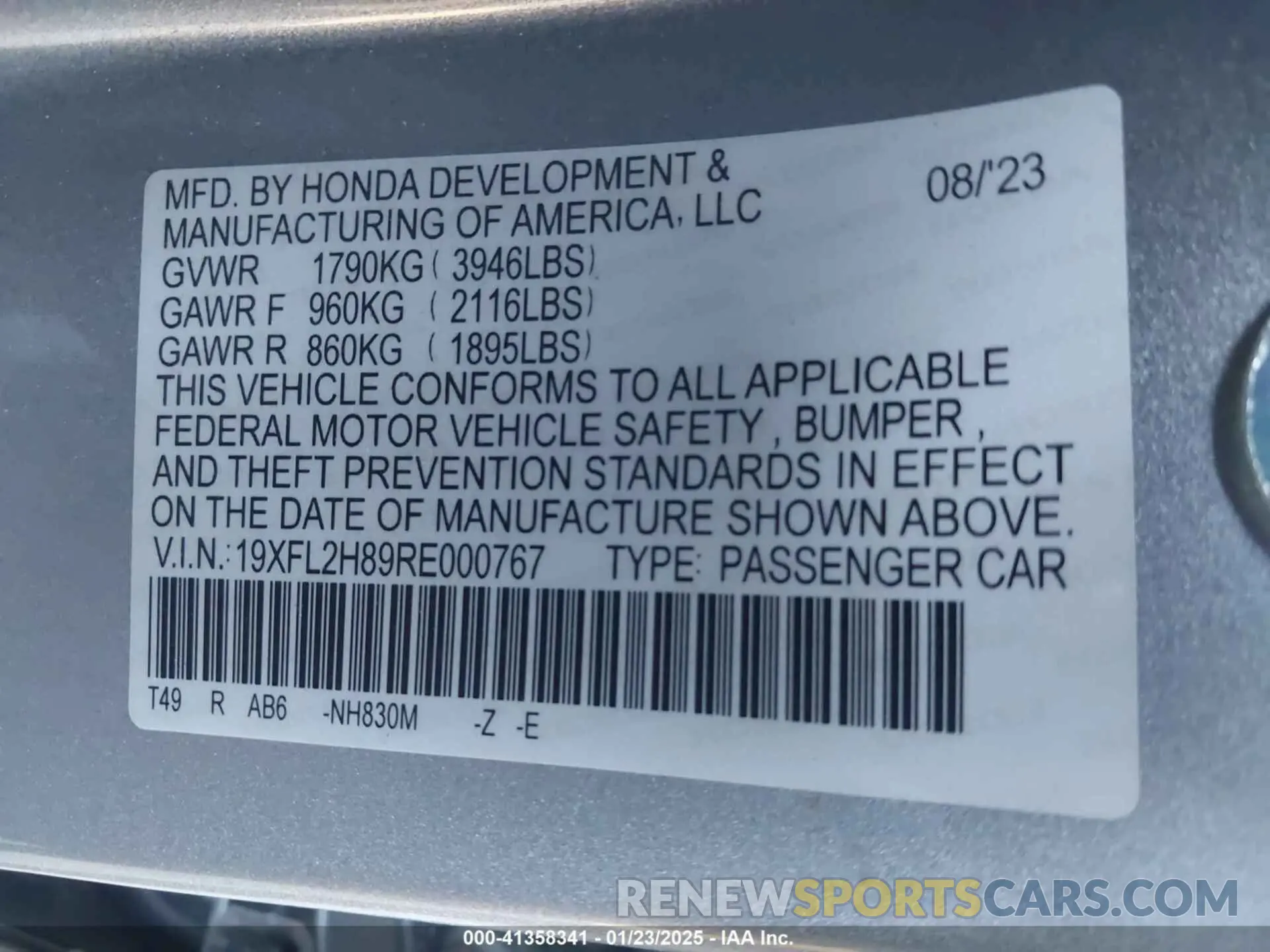 9 fotografías del automóvil dañado 19XFL2H89RE000767 HONDA CIVIC 2024