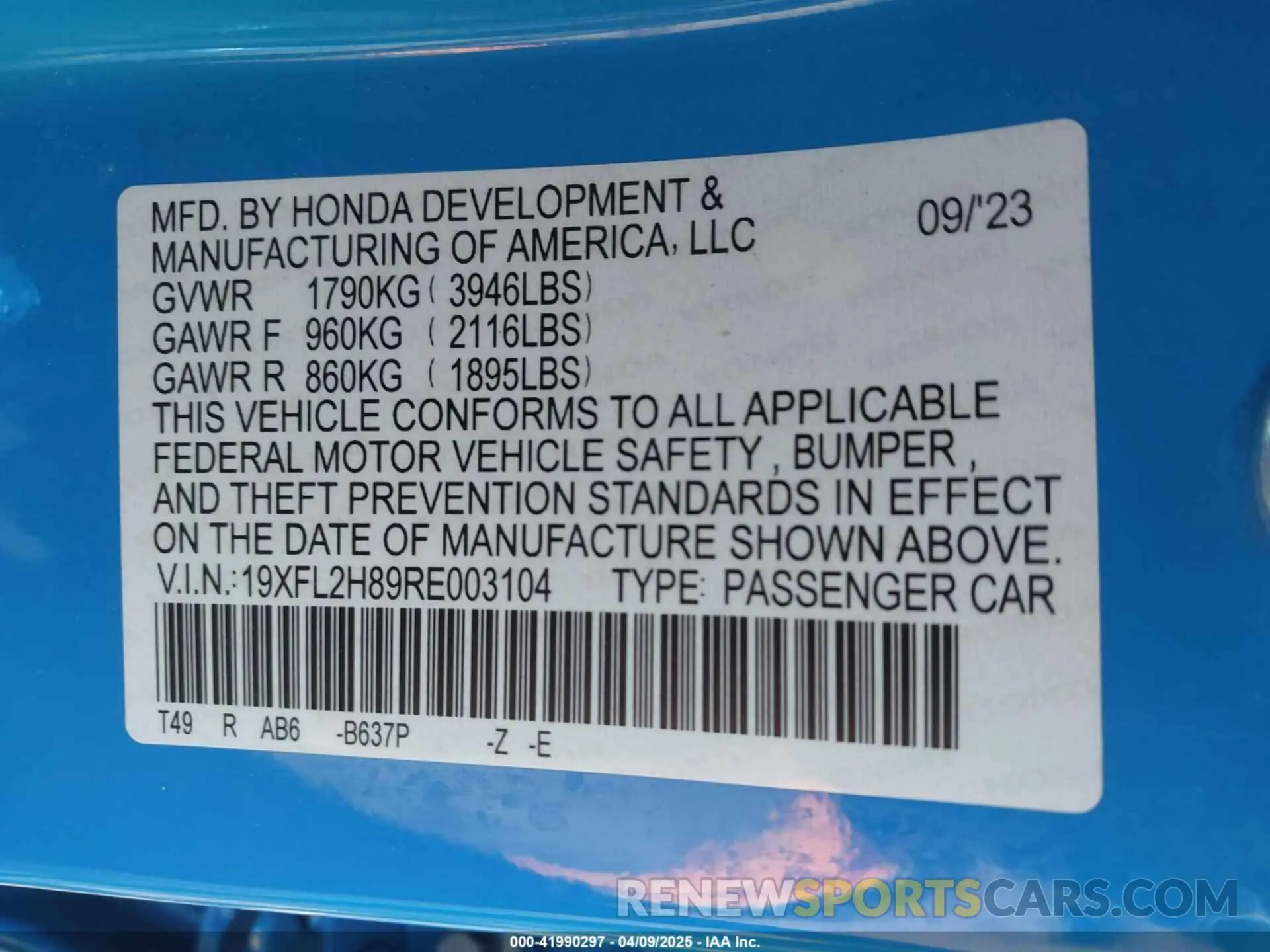 9 fotografías del automóvil dañado 19XFL2H89RE003104 HONDA CIVIC 2024