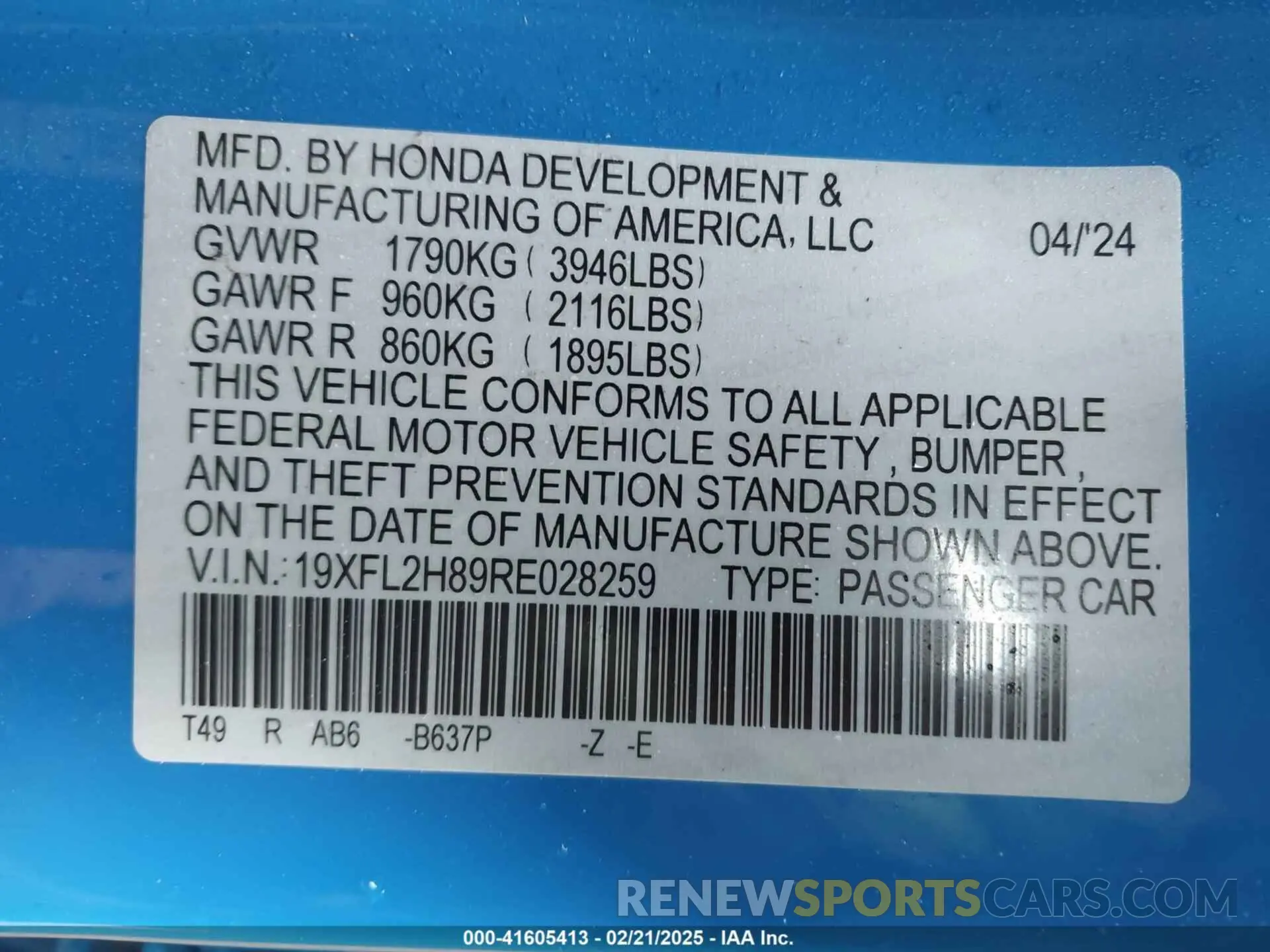 9 fotografías del automóvil dañado 19XFL2H89RE028259 HONDA CIVIC 2024