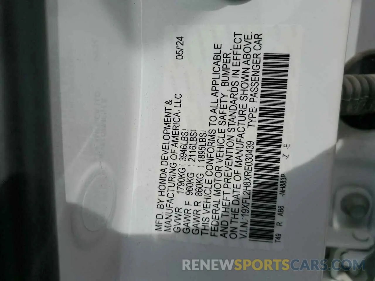 12 fotografías del automóvil dañado 19XFL2H8XRE030439 HONDA CIVIC 2024