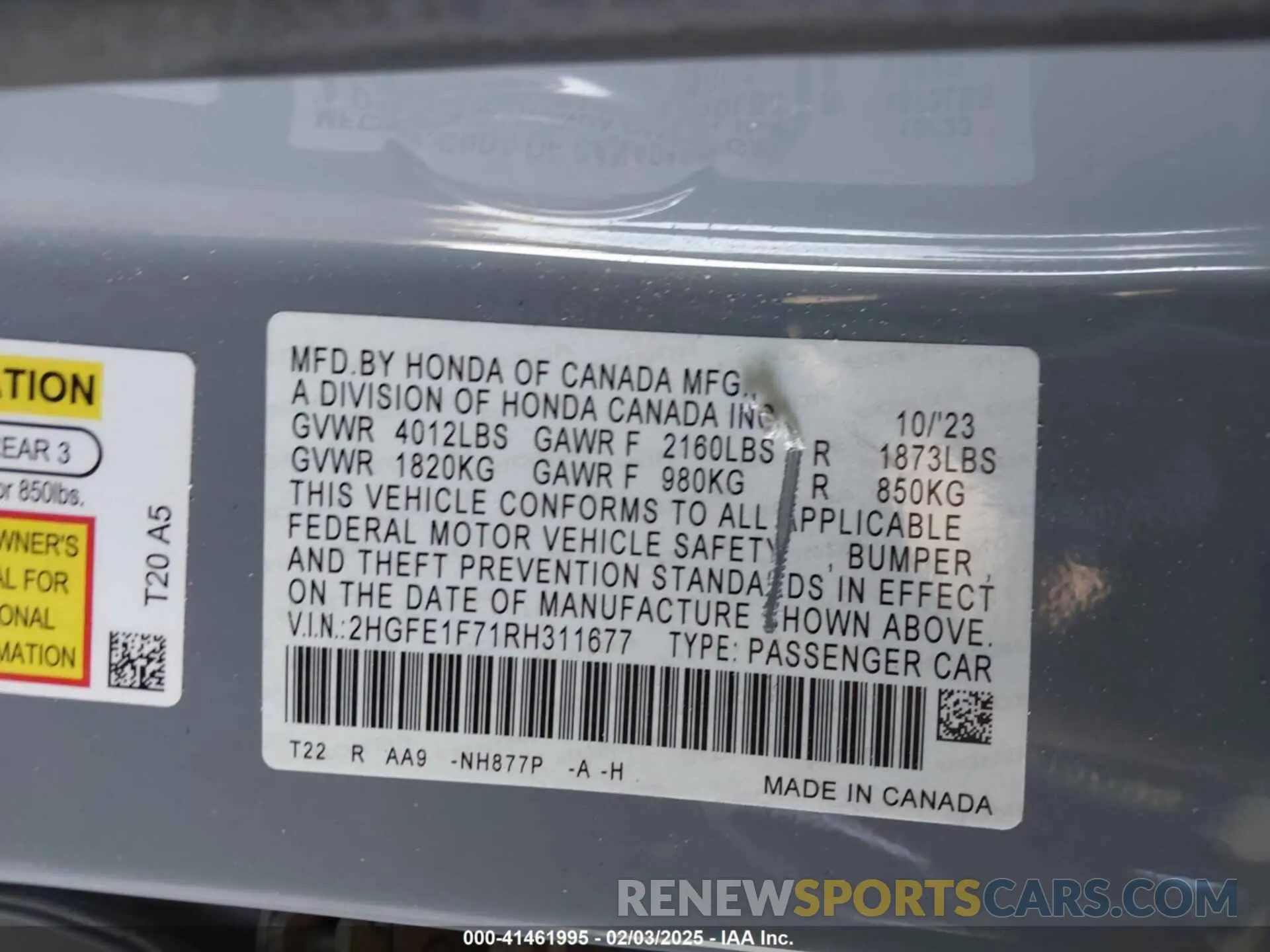 9 fotografías del automóvil dañado 2HGFE1F71RH311677 HONDA CIVIC 2024