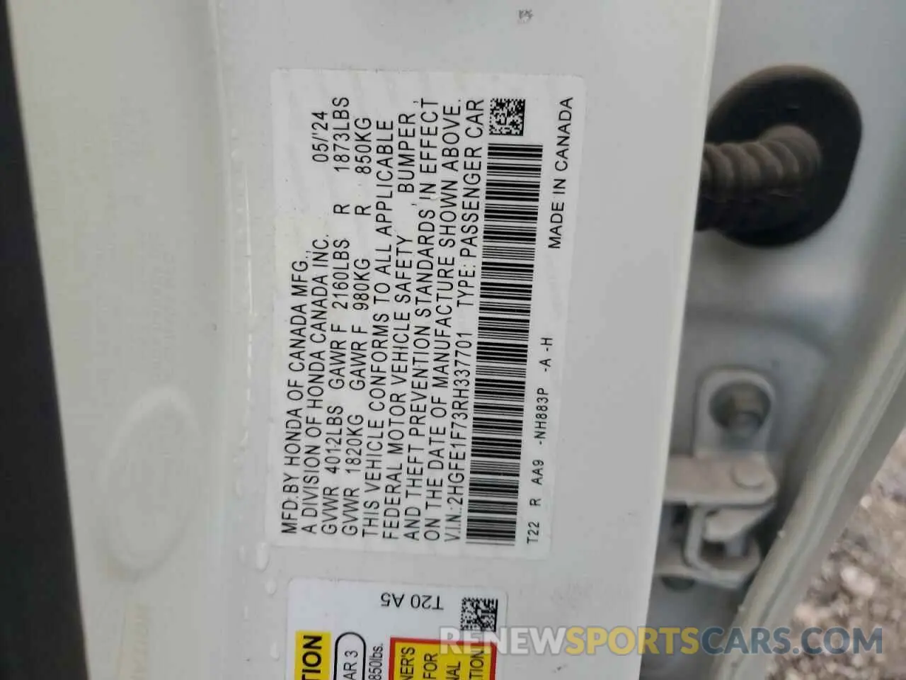 12 fotografías del automóvil dañado 2HGFE1F73RH337701 HONDA CIVIC 2024