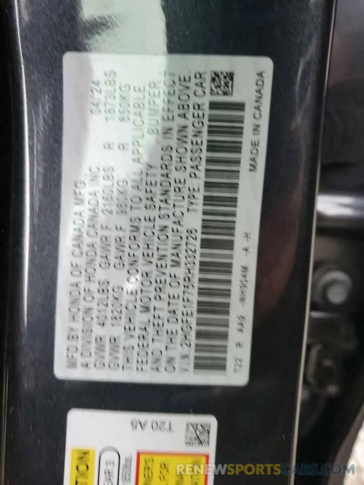 12 fotografías del automóvil dañado 2HGFE1F75RH332726 HONDA CIVIC 2024