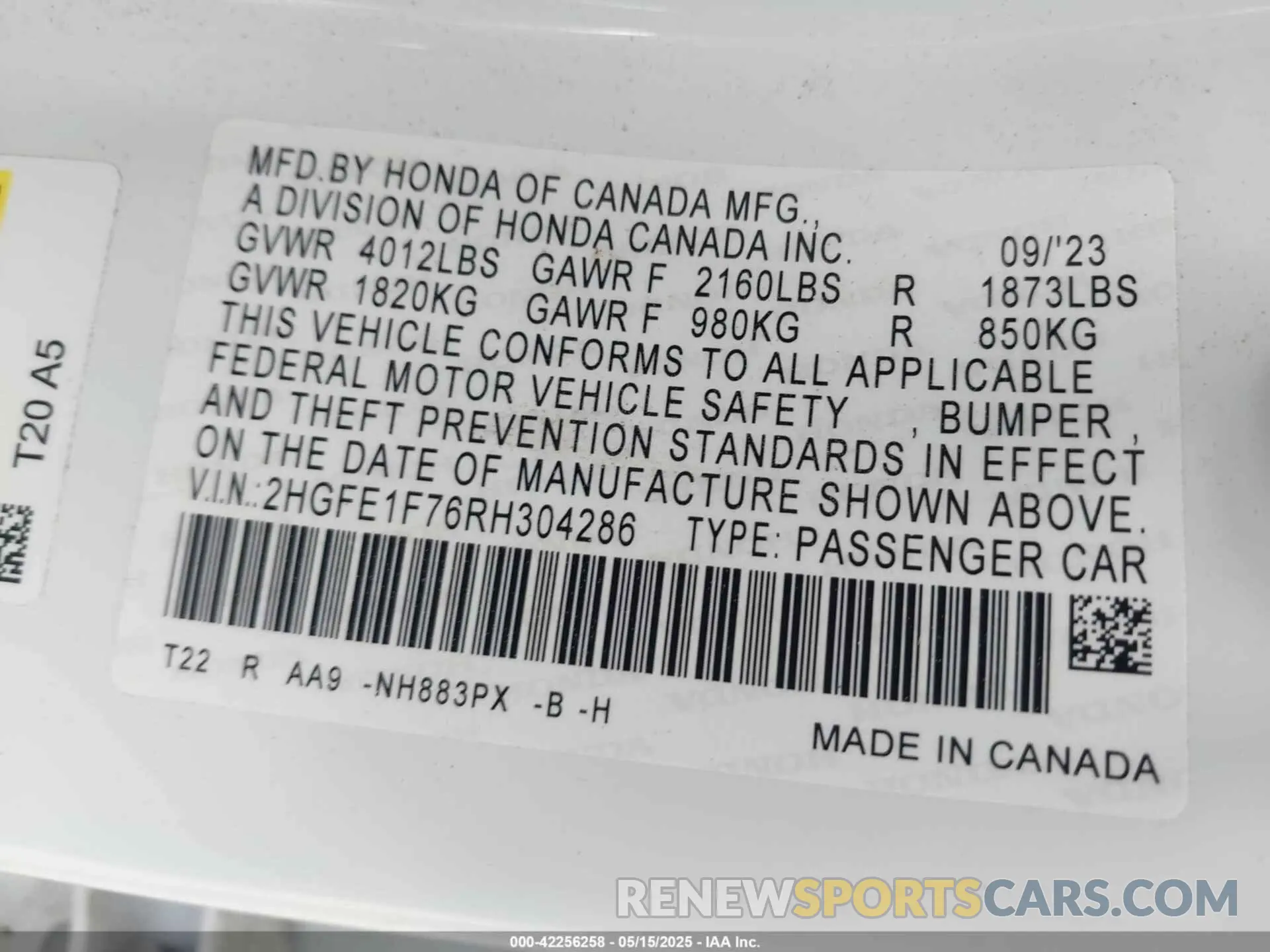 9 fotografías del automóvil dañado 2HGFE1F76RH304286 HONDA CIVIC 2024