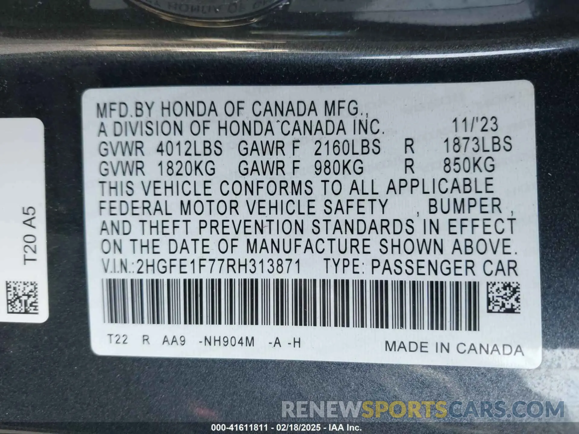 9 fotografías del automóvil dañado 2HGFE1F77RH313871 HONDA CIVIC 2024