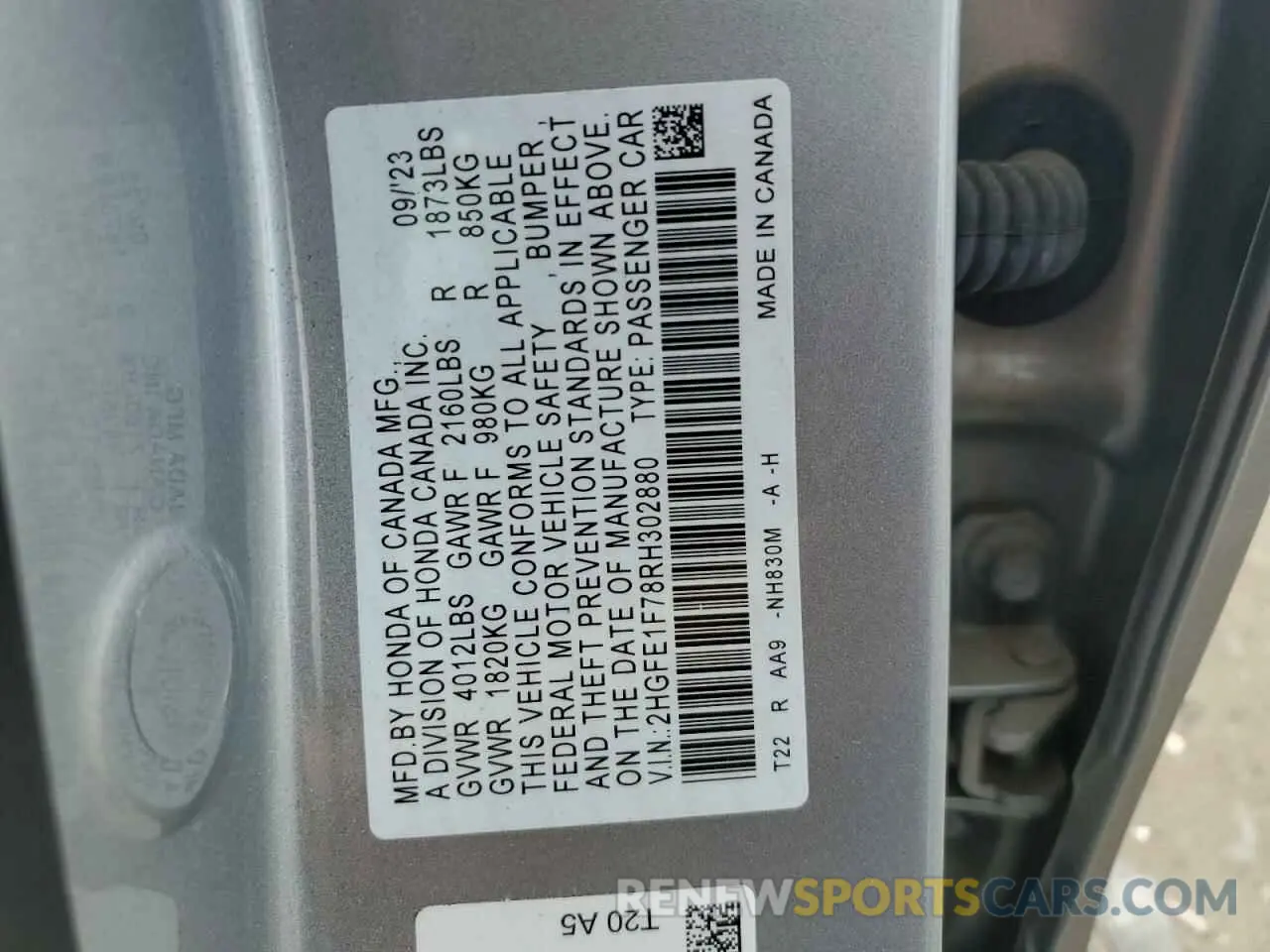 12 fotografías del automóvil dañado 2HGFE1F78RH302880 HONDA CIVIC 2024
