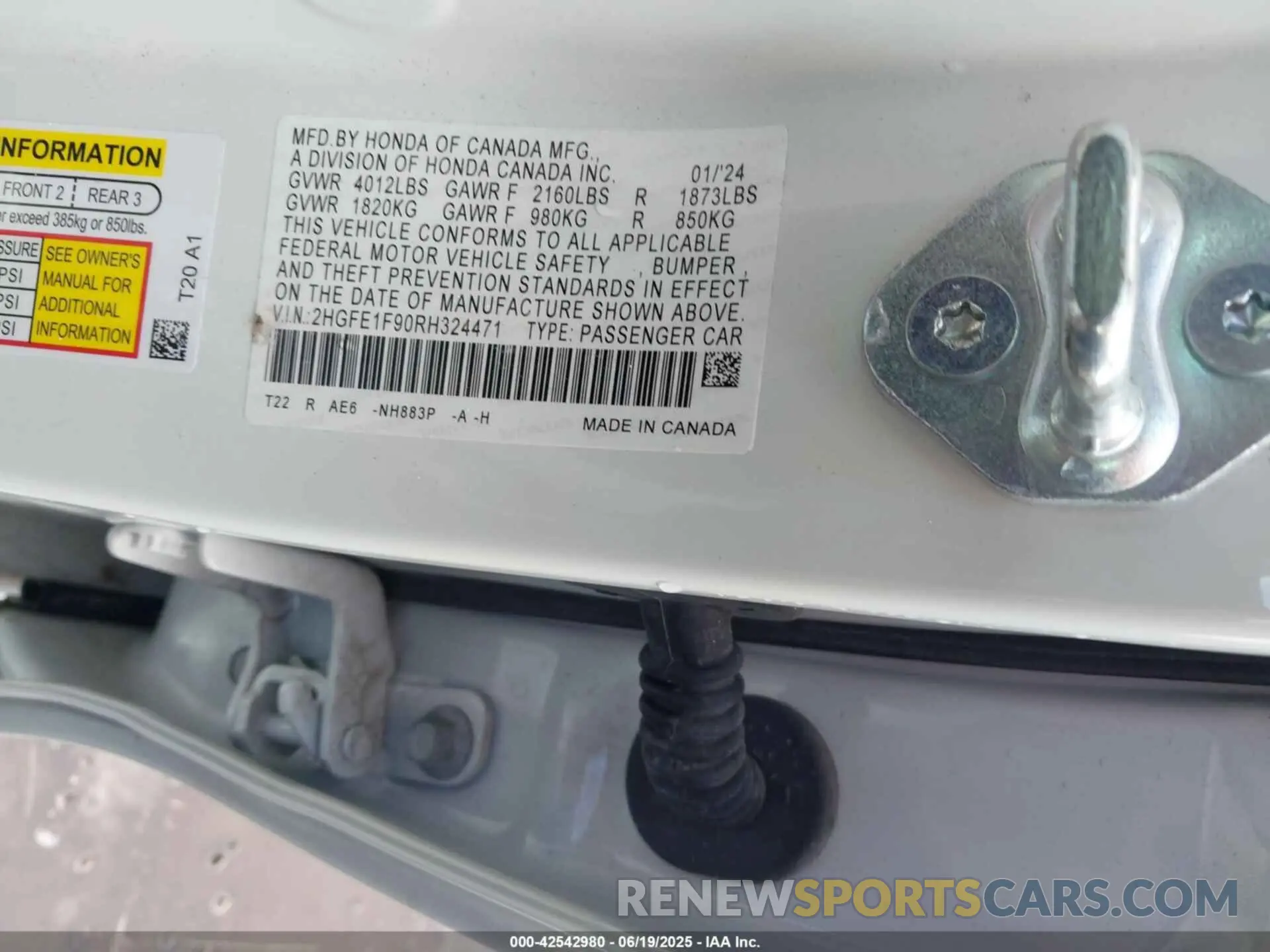 9 fotografías del automóvil dañado 2HGFE1F90RH324471 HONDA CIVIC 2024