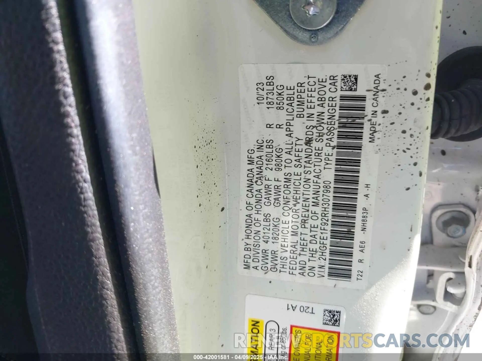 9 fotografías del automóvil dañado 2HGFE1F92RH307980 HONDA CIVIC 2024