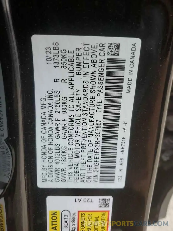 12 fotografías del automóvil dañado 2HGFE1F93RH307857 HONDA CIVIC 2024
