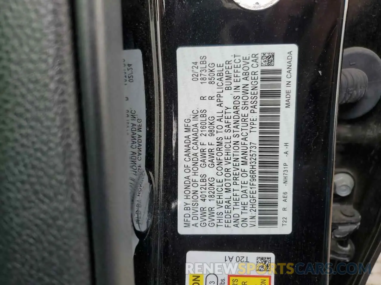 12 fotografías del automóvil dañado 2HGFE1F96RH325737 HONDA CIVIC 2024