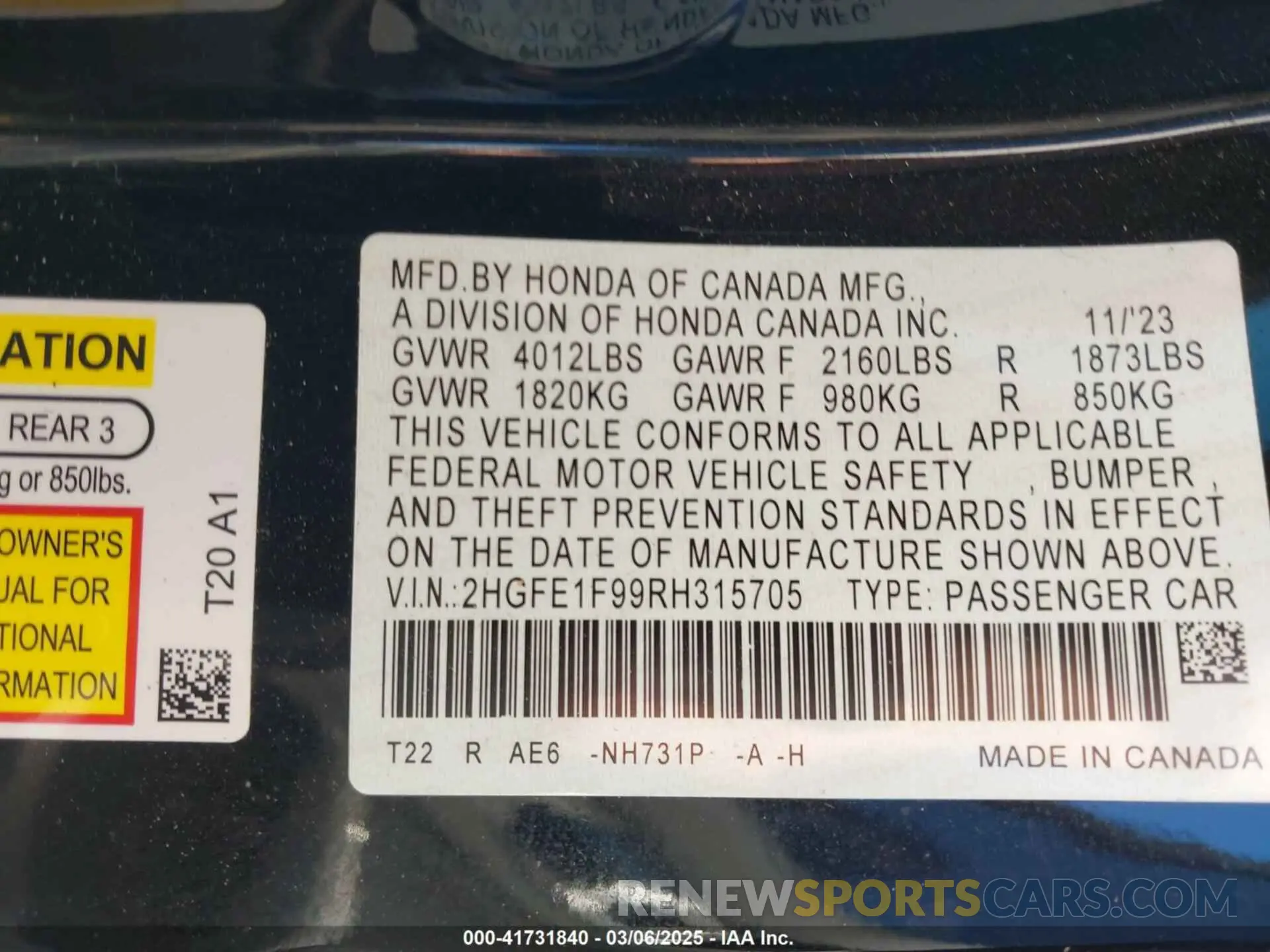 9 fotografías del automóvil dañado 2HGFE1F99RH315705 HONDA CIVIC 2024
