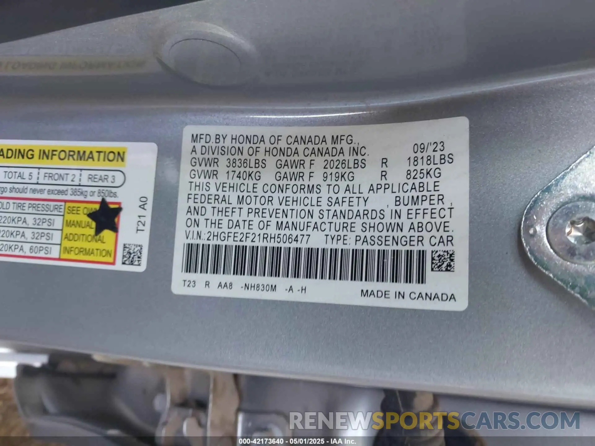 9 fotografías del automóvil dañado 2HGFE2F21RH506477 HONDA CIVIC 2024