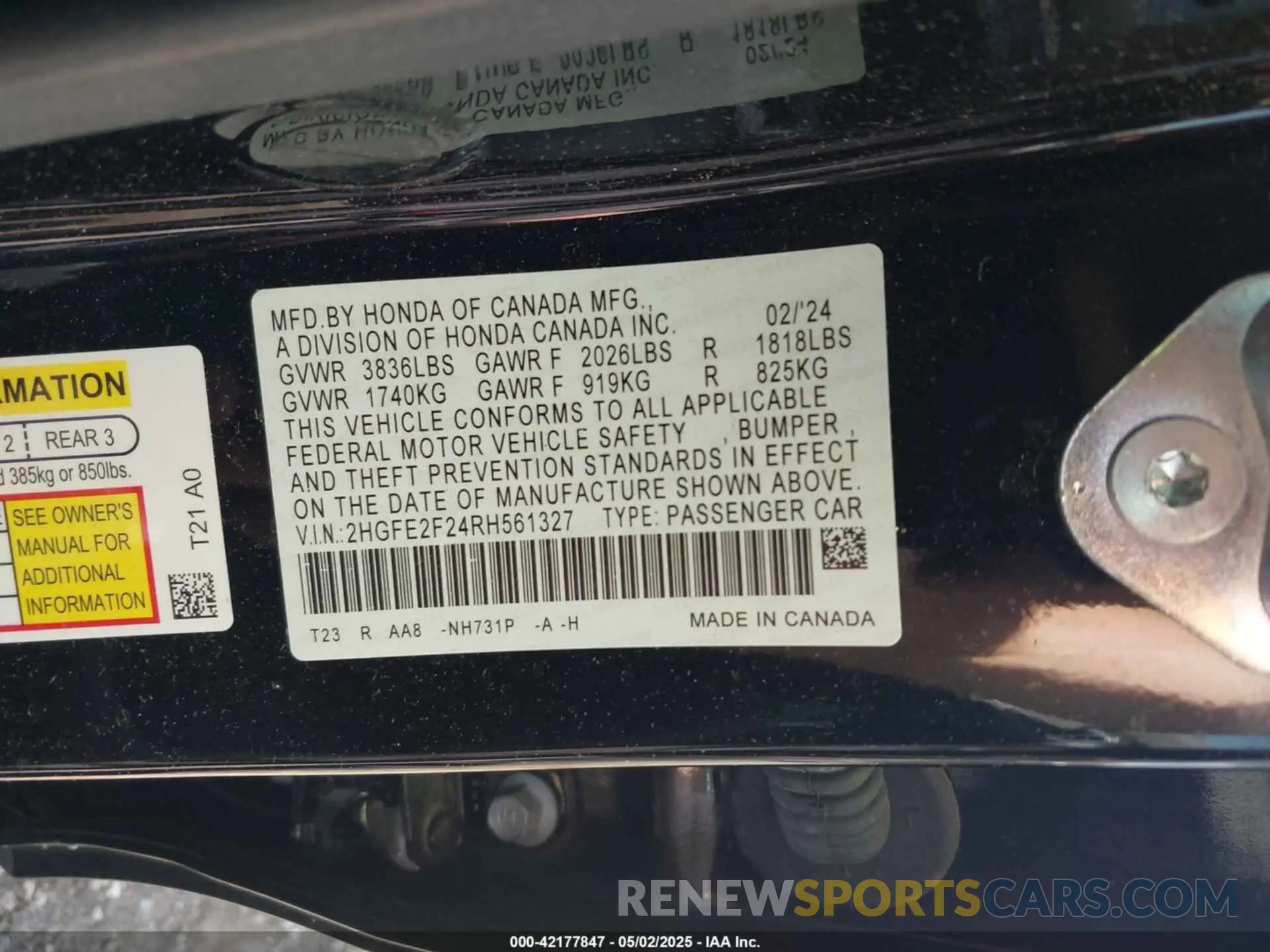 9 fotografías del automóvil dañado 2HGFE2F24RH561327 HONDA CIVIC 2024