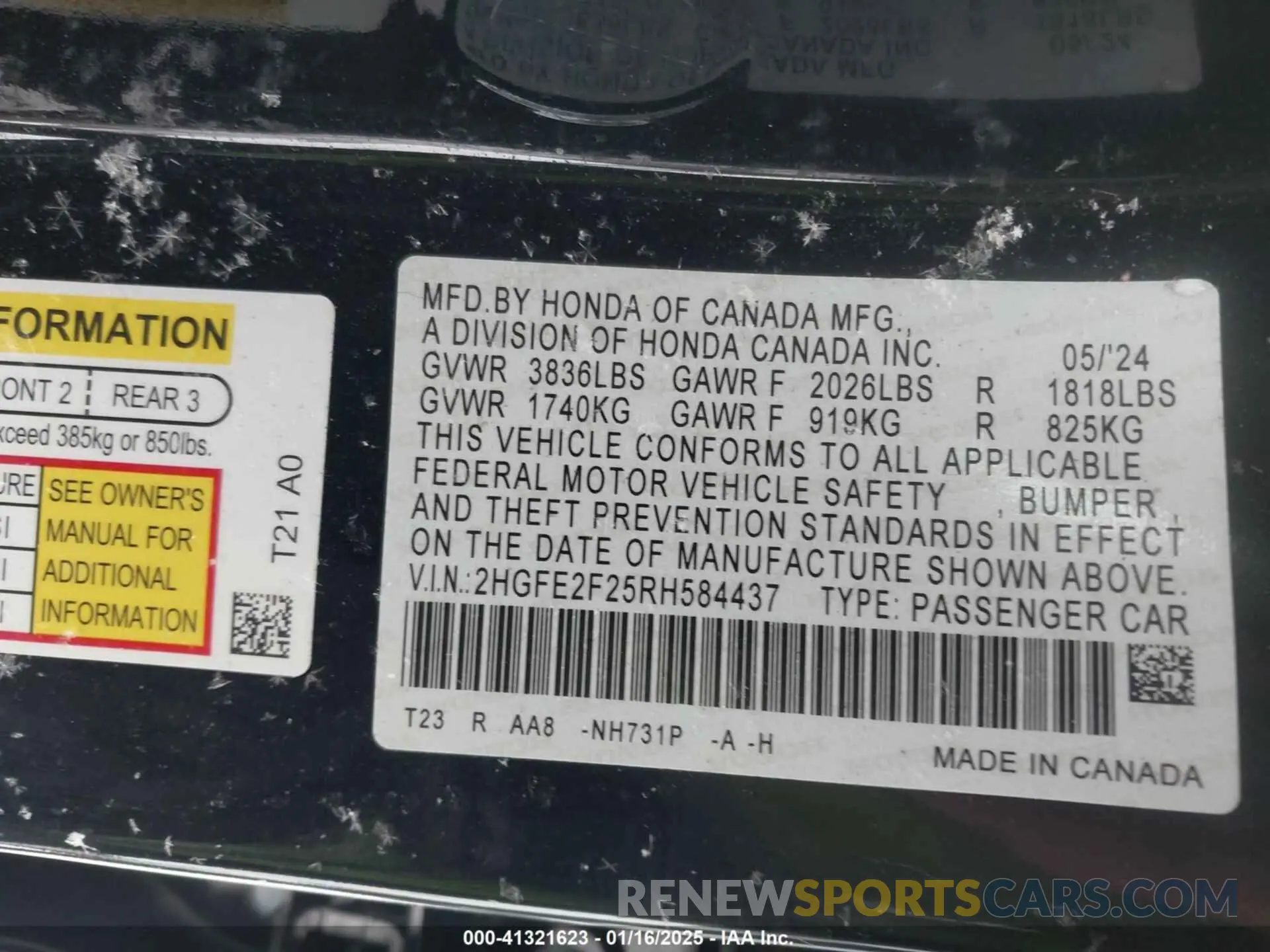 9 fotografías del automóvil dañado 2HGFE2F25RH584437 HONDA CIVIC 2024
