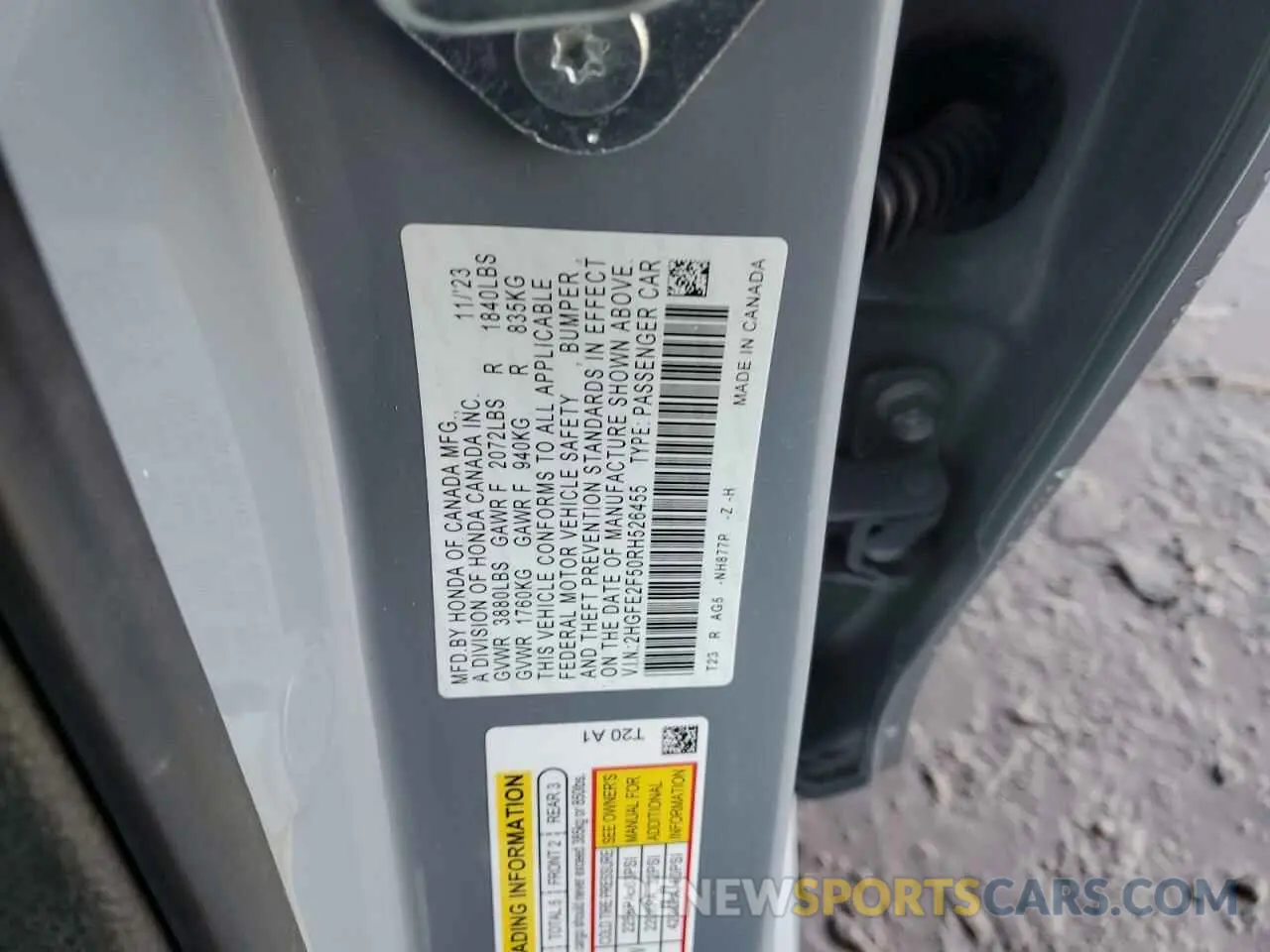 14 fotografías del automóvil dañado 2HGFE2F50RH526455 HONDA CIVIC 2024
