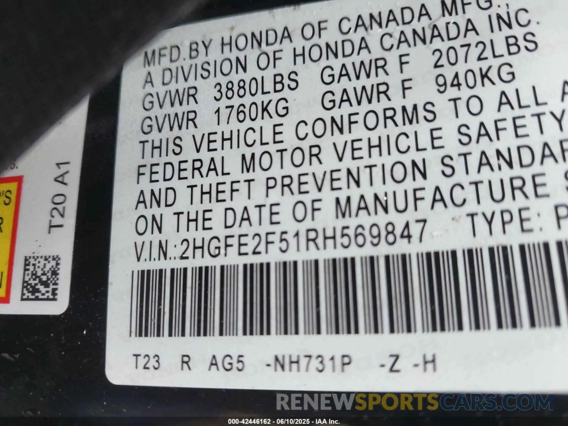 9 fotografías del automóvil dañado 2HGFE2F51RH569847 HONDA CIVIC 2024