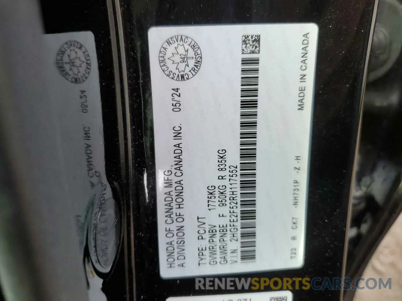 12 fotografías del automóvil dañado 2HGFE2F52RH117552 HONDA CIVIC 2024