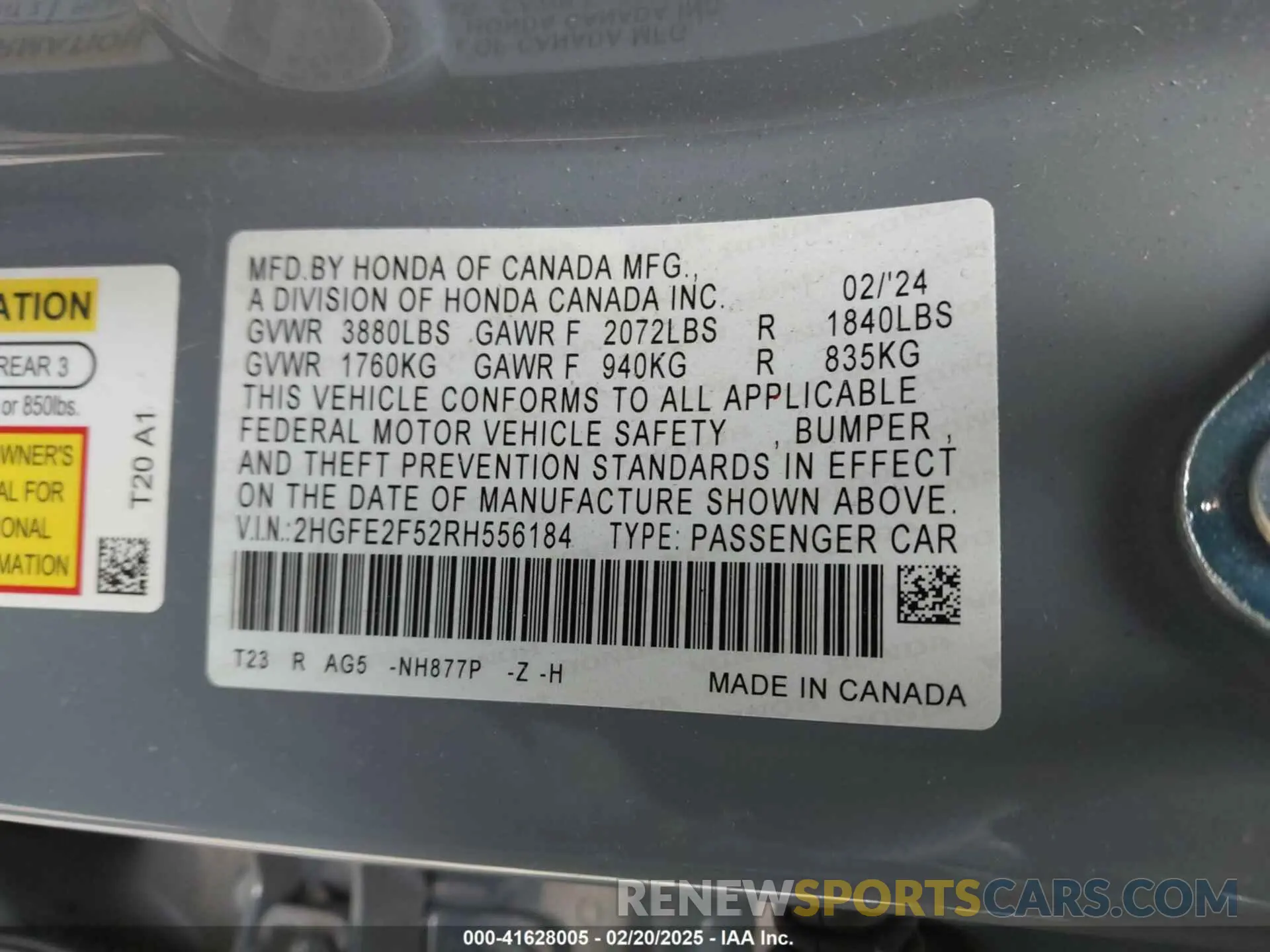 9 fotografías del automóvil dañado 2HGFE2F52RH556184 HONDA CIVIC 2024