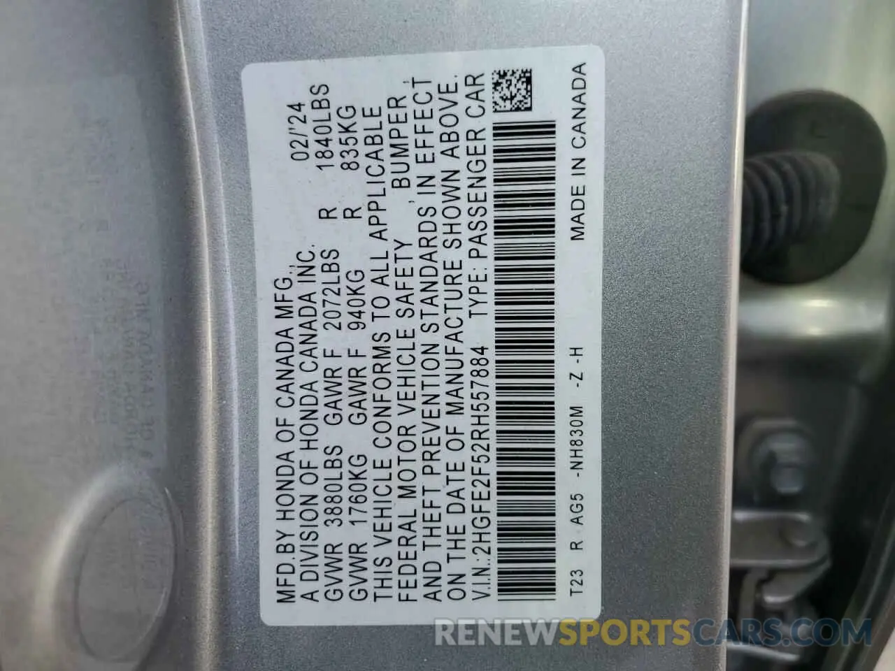 13 fotografías del automóvil dañado 2HGFE2F52RH557884 HONDA CIVIC 2024