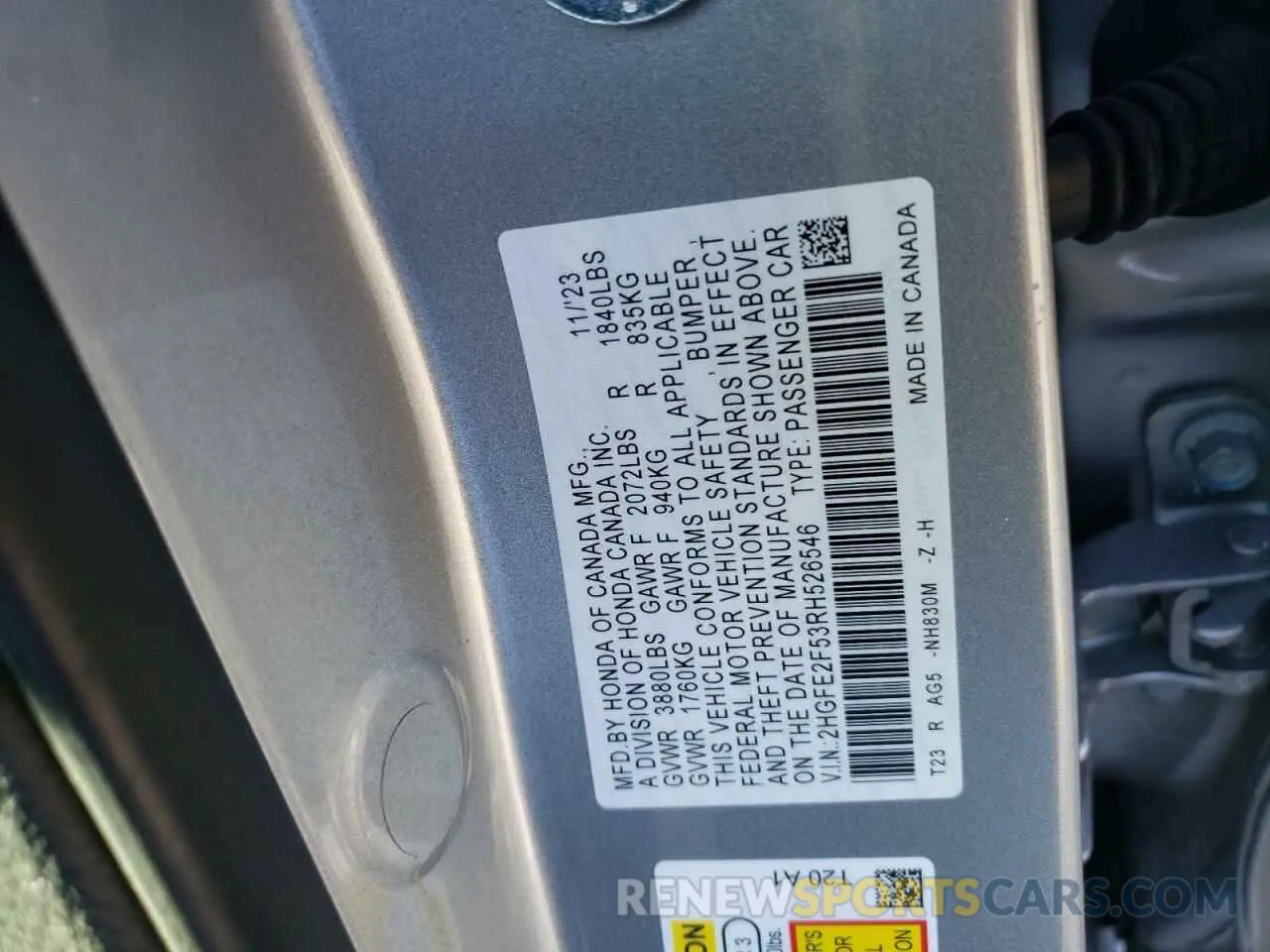 14 fotografías del automóvil dañado 2HGFE2F53RH526546 HONDA CIVIC 2024
