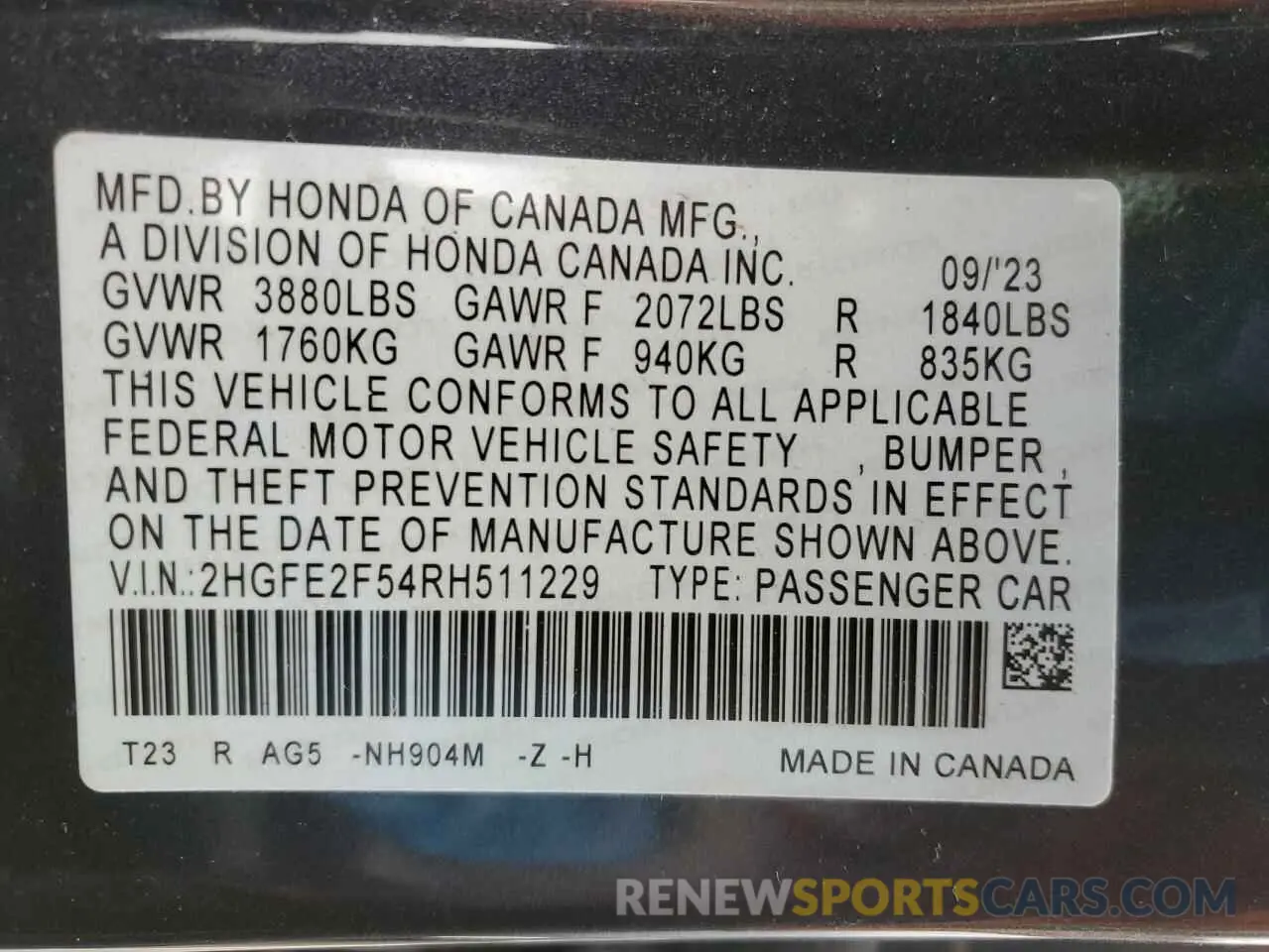 12 fotografías del automóvil dañado 2HGFE2F54RH511229 HONDA CIVIC 2024