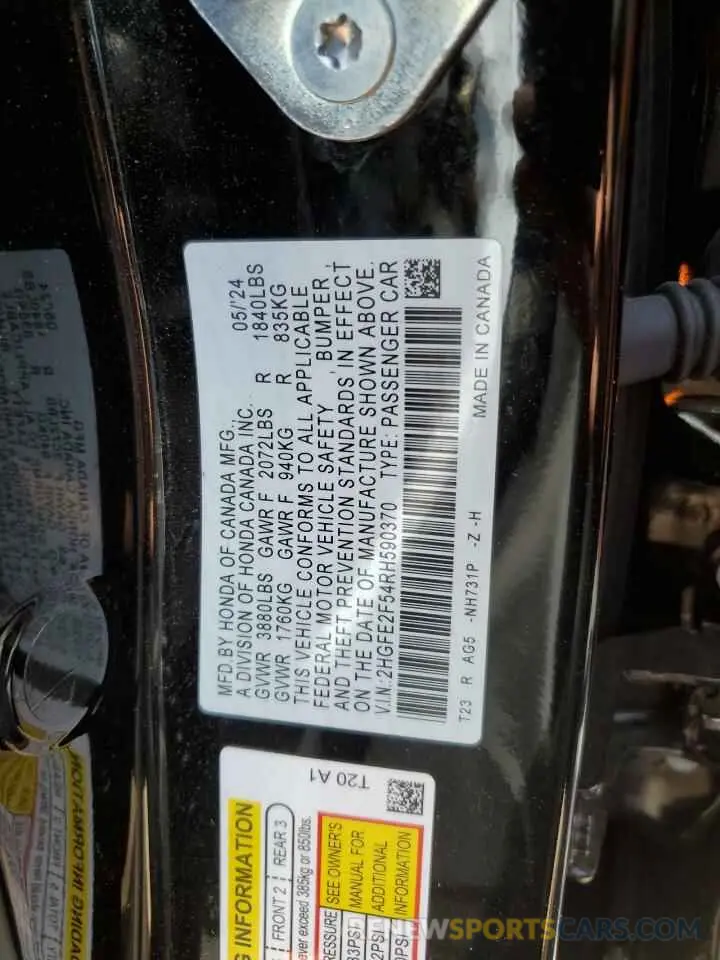 13 fotografías del automóvil dañado 2HGFE2F54RH590370 HONDA CIVIC 2024