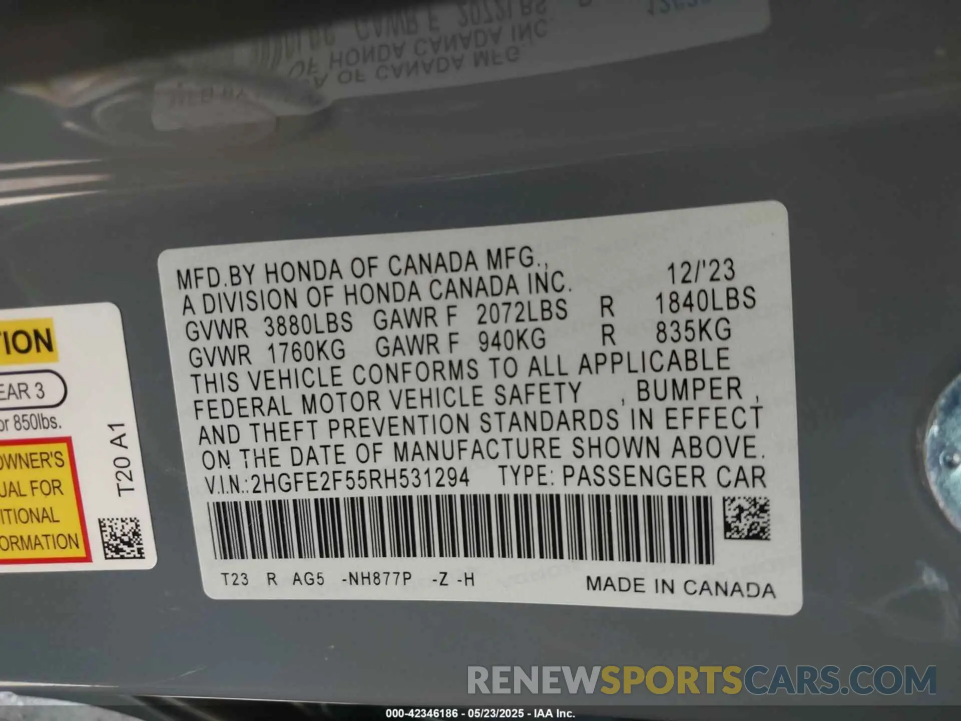 9 fotografías del automóvil dañado 2HGFE2F55RH531294 HONDA CIVIC 2024