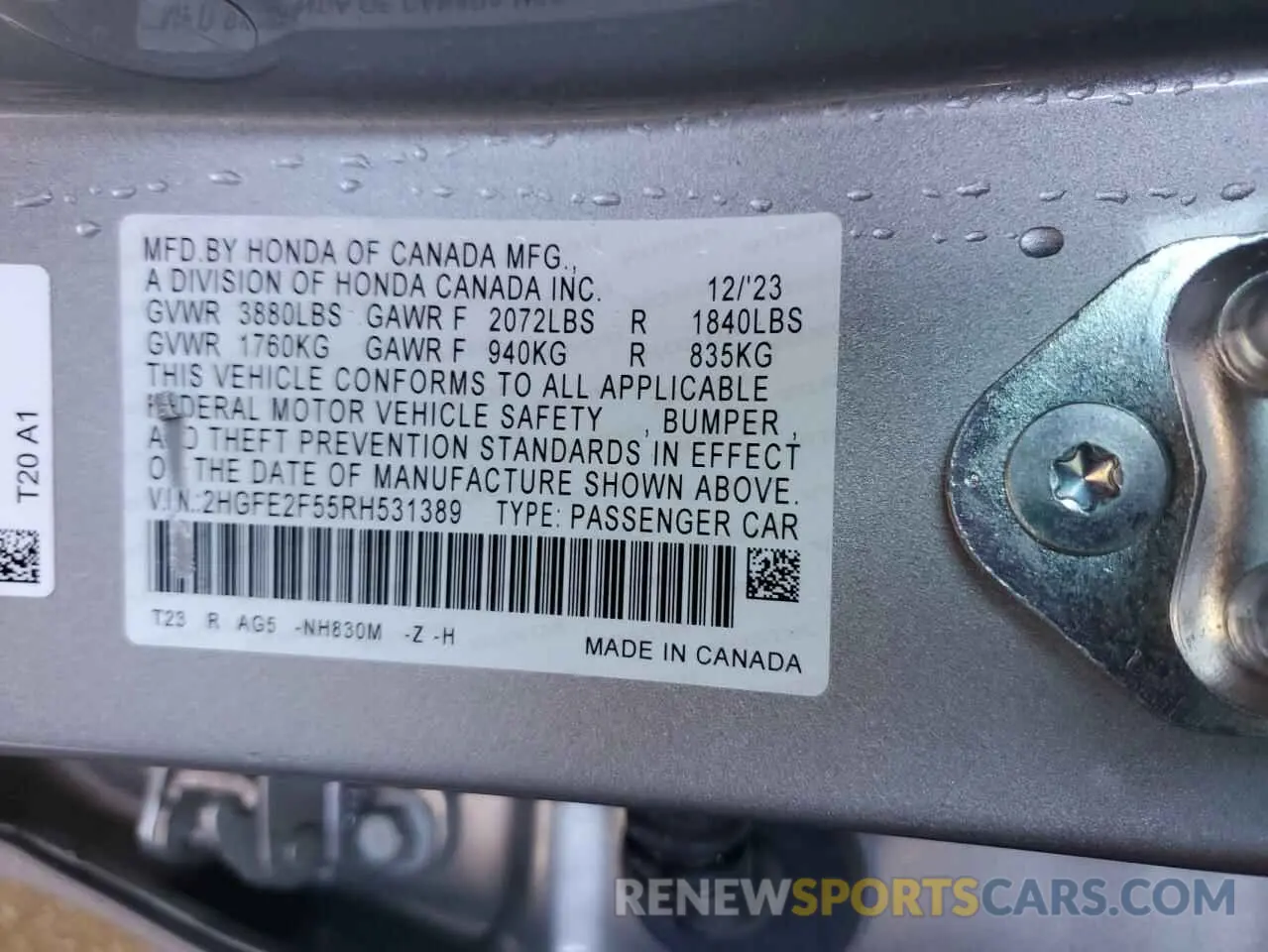 14 fotografías del automóvil dañado 2HGFE2F55RH531389 HONDA CIVIC 2024