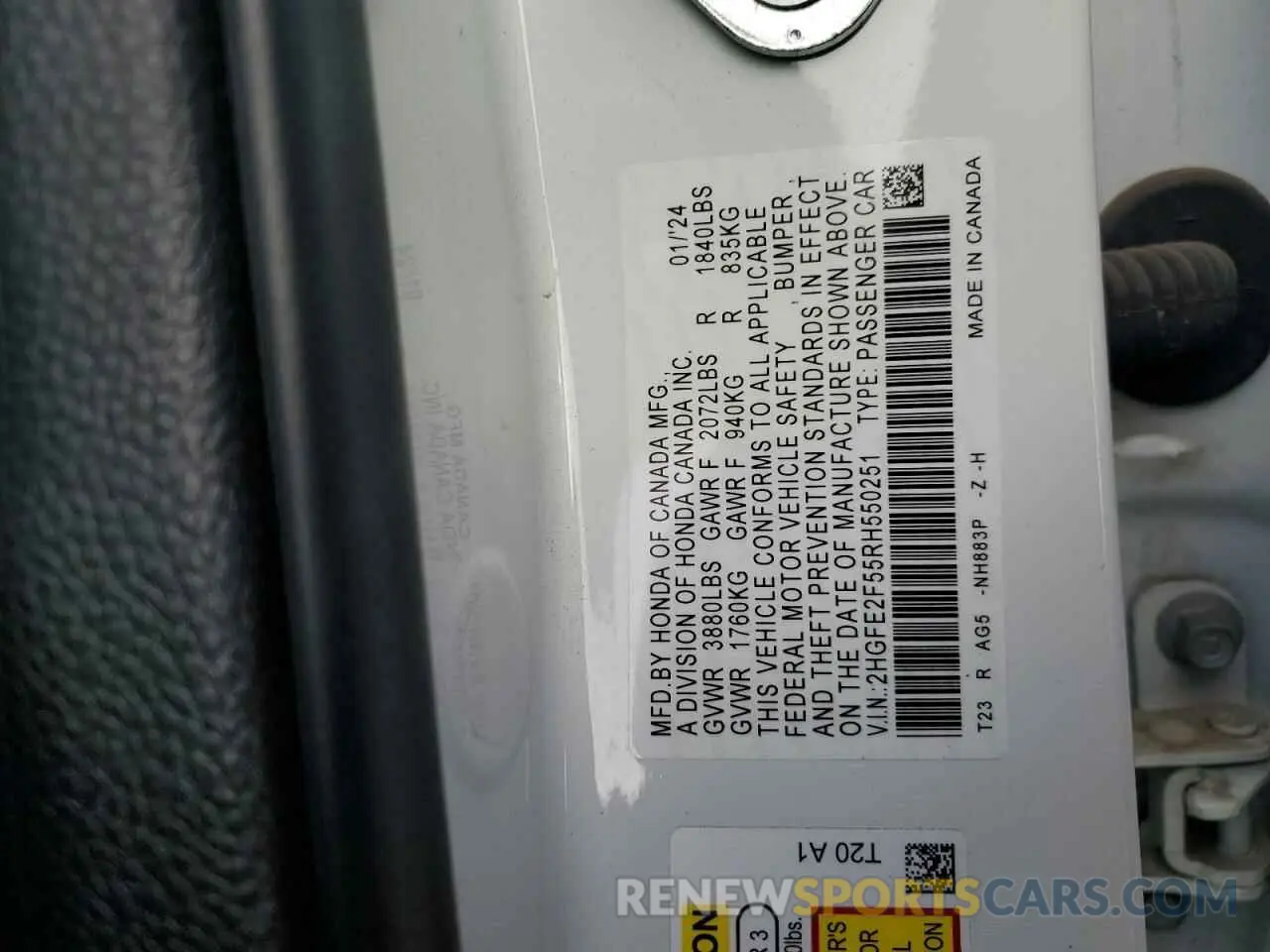 12 fotografías del automóvil dañado 2HGFE2F55RH550251 HONDA CIVIC 2024