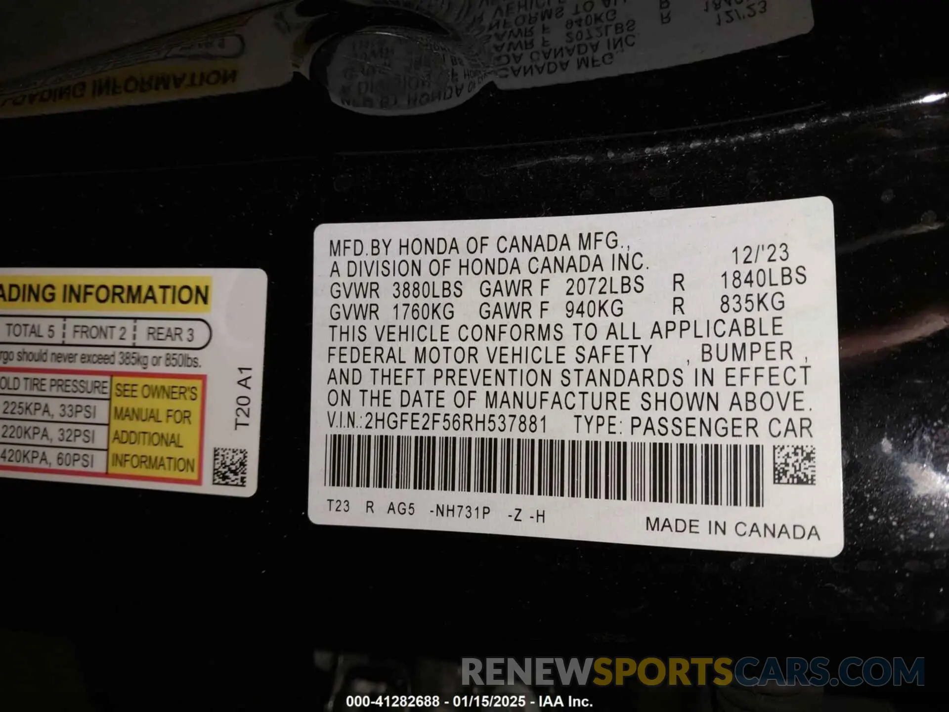9 fotografías del automóvil dañado 2HGFE2F56RH537881 HONDA CIVIC 2024