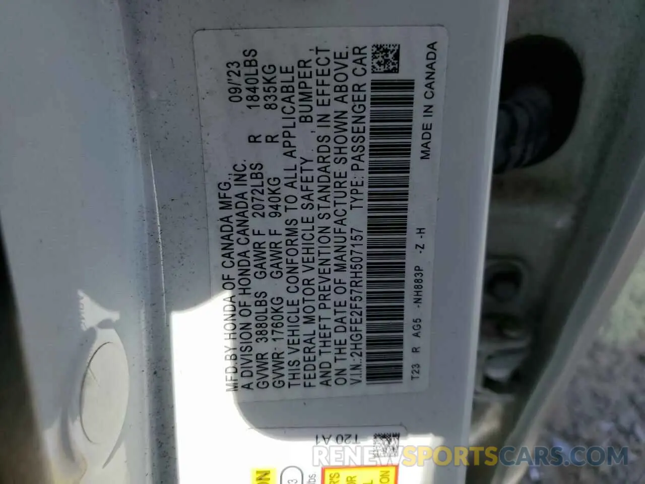 12 fotografías del automóvil dañado 2HGFE2F57RH507157 HONDA CIVIC 2024