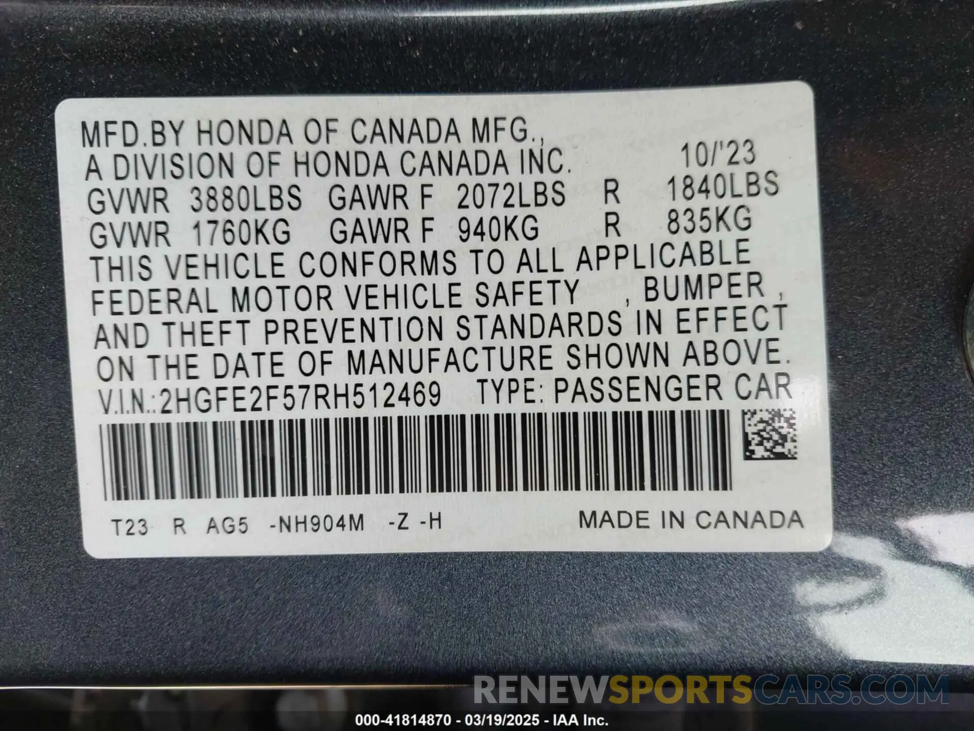 9 fotografías del automóvil dañado 2HGFE2F57RH512469 HONDA CIVIC 2024
