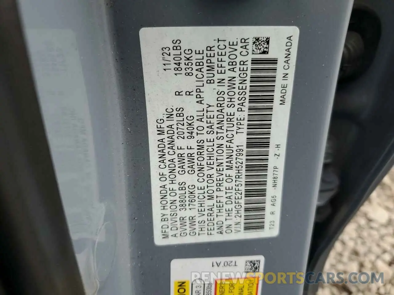 12 fotografías del automóvil dañado 2HGFE2F57RH527991 HONDA CIVIC 2024