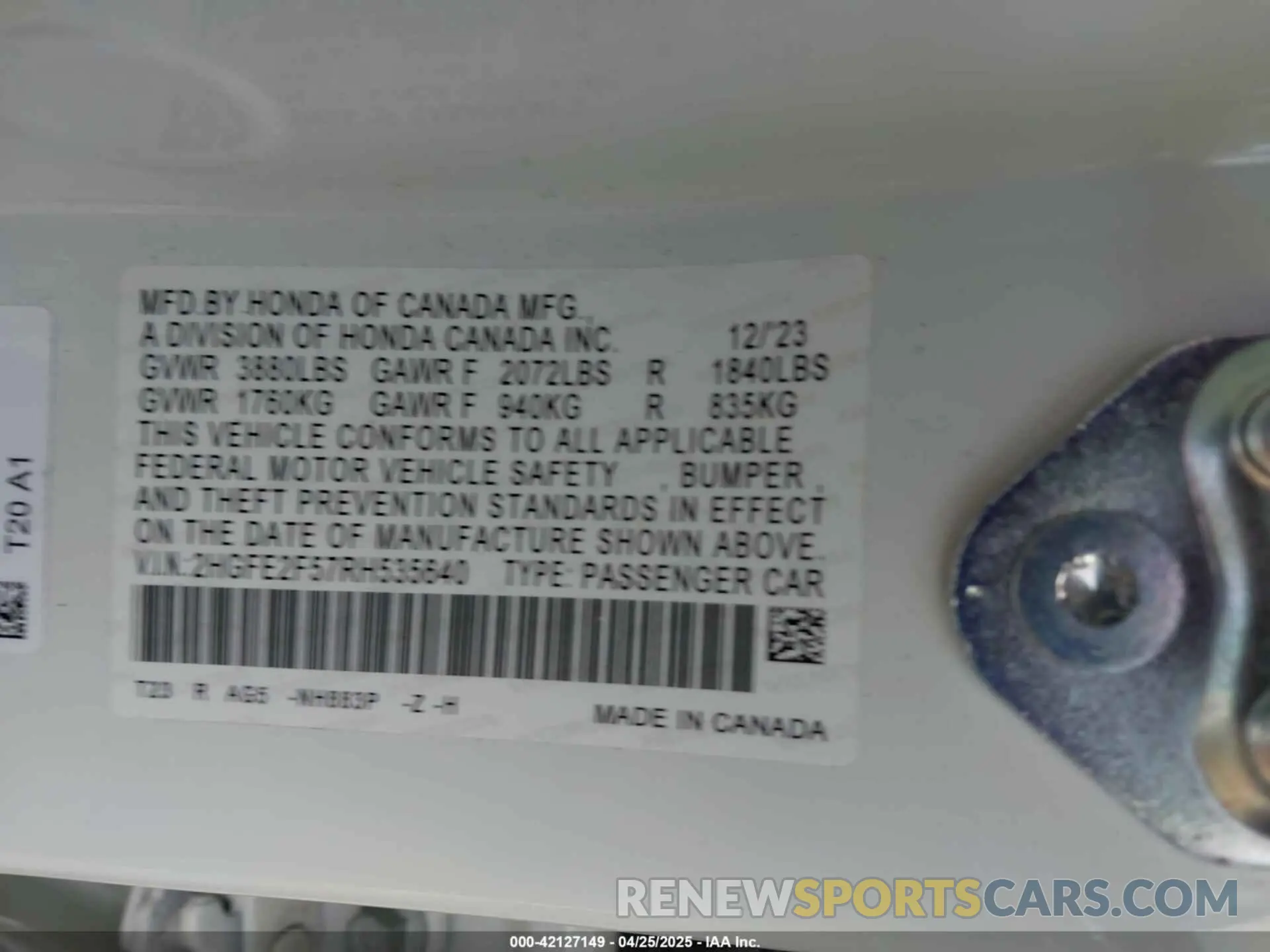 9 fotografías del automóvil dañado 2HGFE2F57RH535640 HONDA CIVIC 2024
