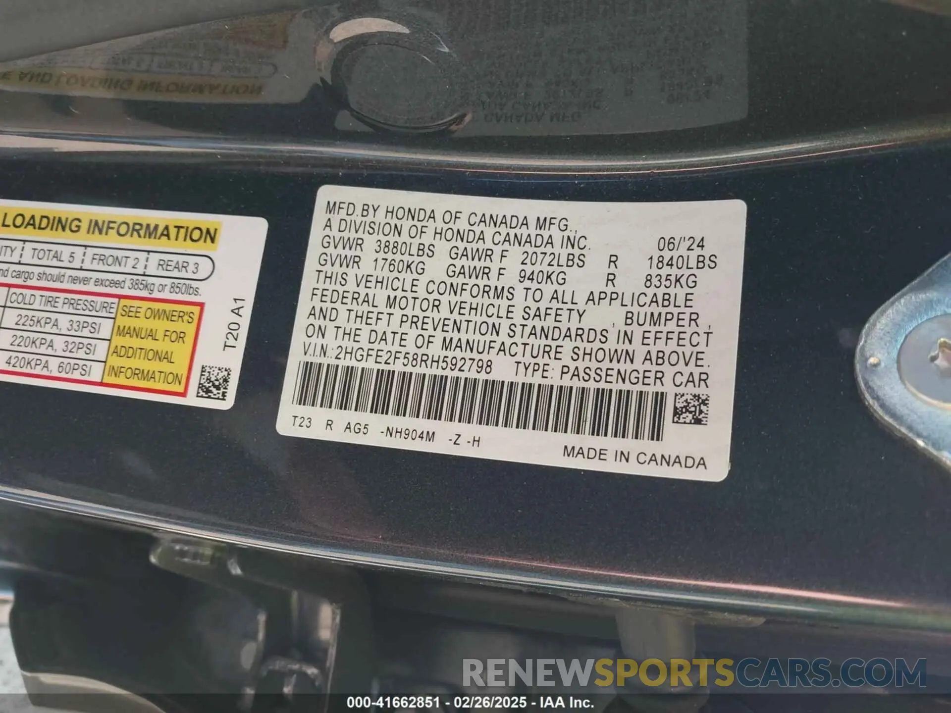 9 fotografías del automóvil dañado 2HGFE2F58RH592798 HONDA CIVIC 2024