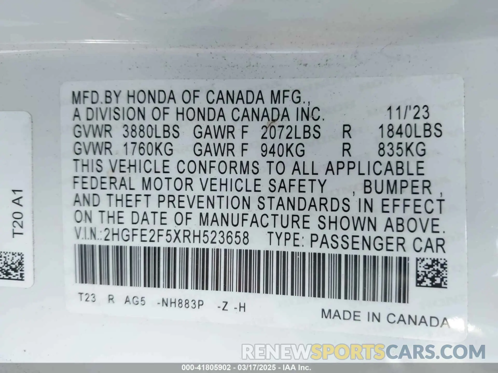9 fotografías del automóvil dañado 2HGFE2F5XRH523658 HONDA CIVIC 2024