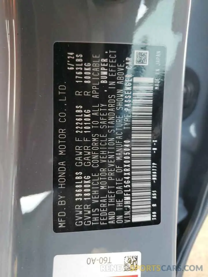 12 fotografías del automóvil dañado JHMFL5G4XRX005040 HONDA CIVIC 2024
