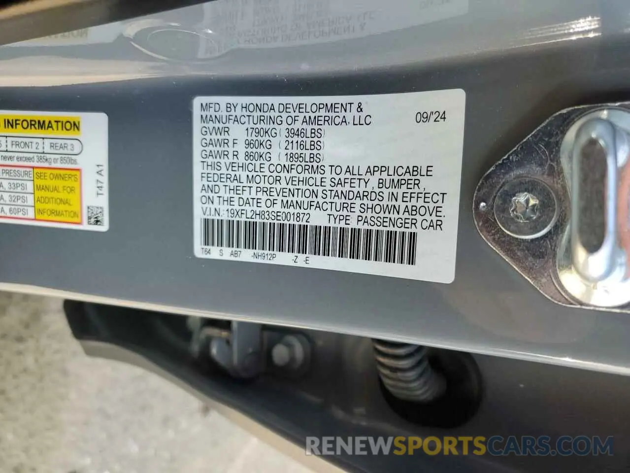 12 fotografías del automóvil dañado 19XFL2H83SE001872 HONDA CIVIC 2025