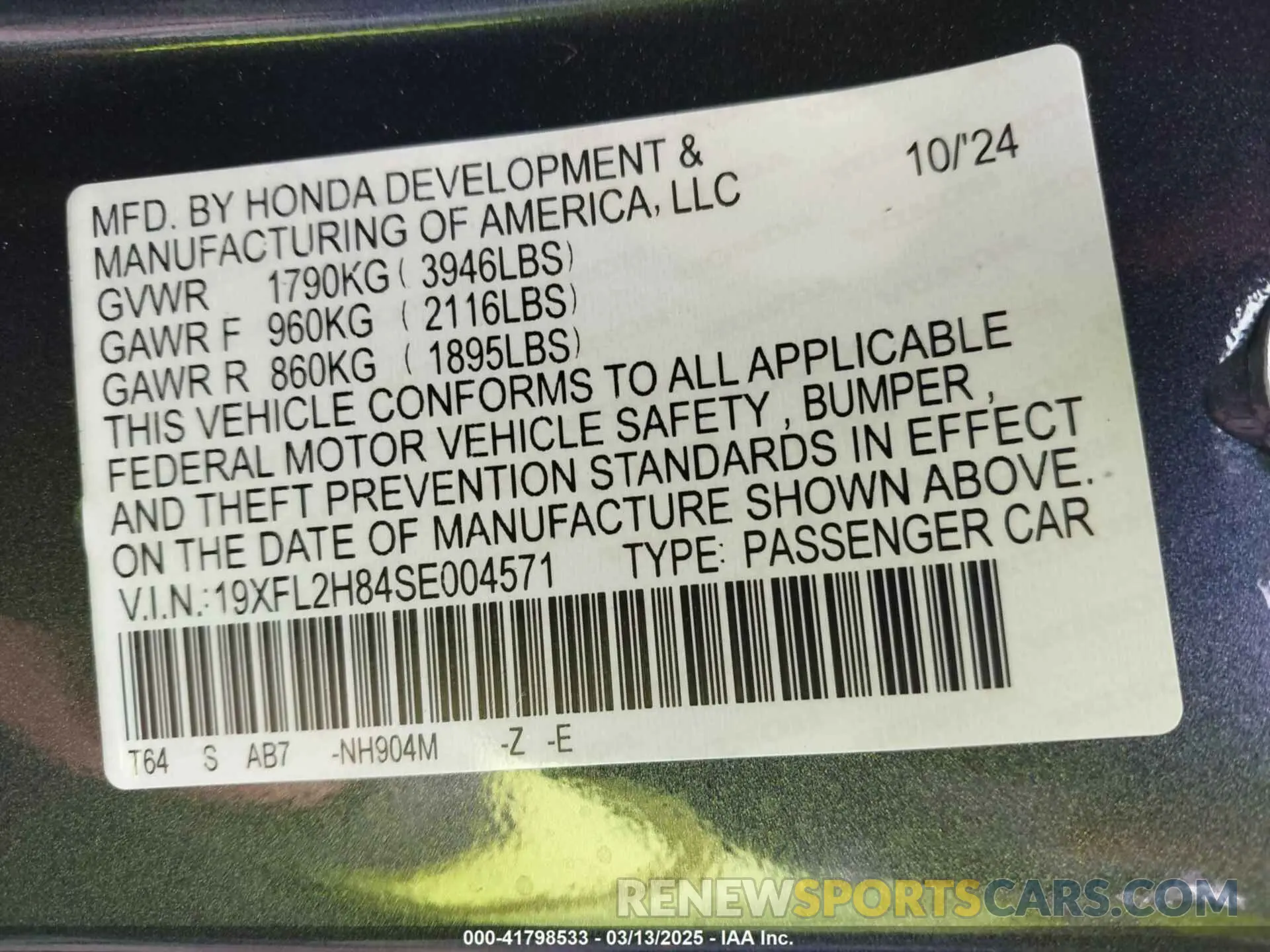 9 fotografías del automóvil dañado 19XFL2H84SE004571 HONDA CIVIC 2025