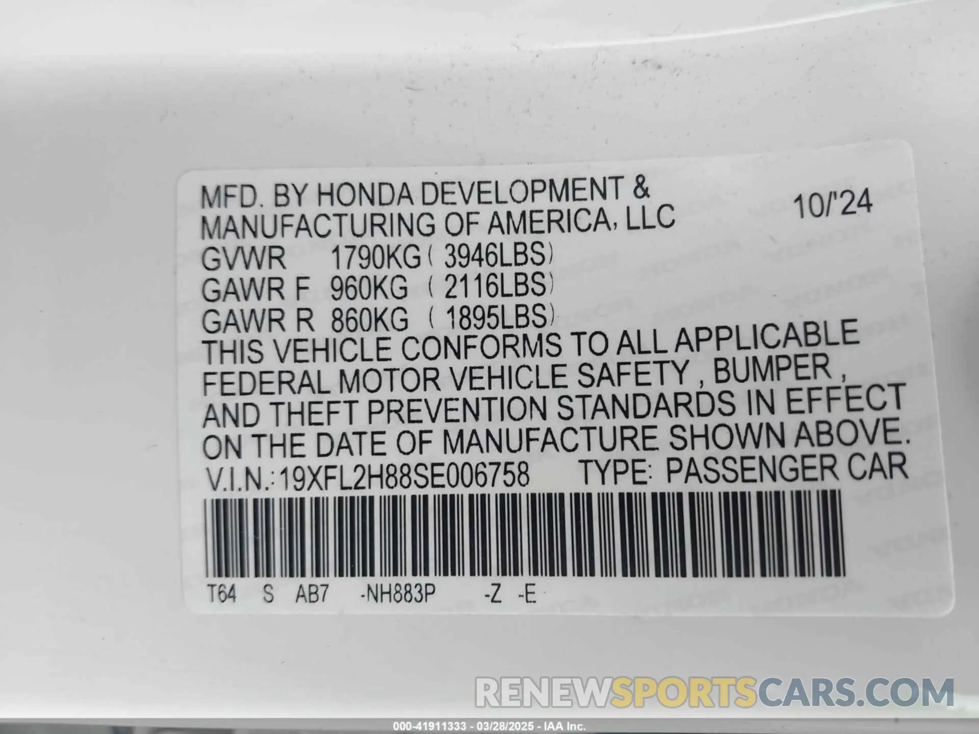 9 fotografías del automóvil dañado 19XFL2H88SE006758 HONDA CIVIC 2025