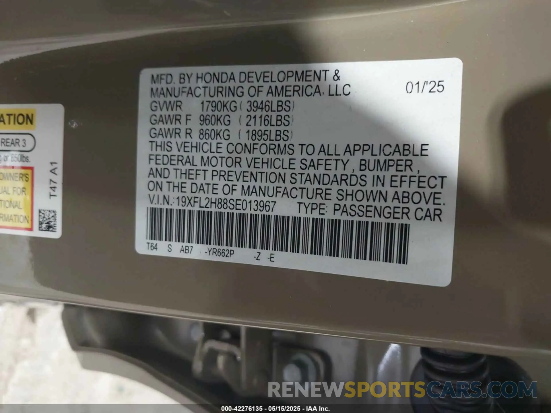 9 fotografías del automóvil dañado 19XFL2H88SE013967 HONDA CIVIC 2025