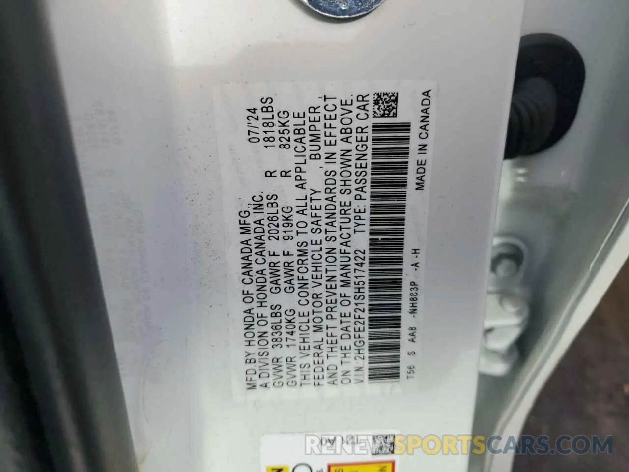 12 fotografías del automóvil dañado 2HGFE2F21SH517422 HONDA CIVIC 2025